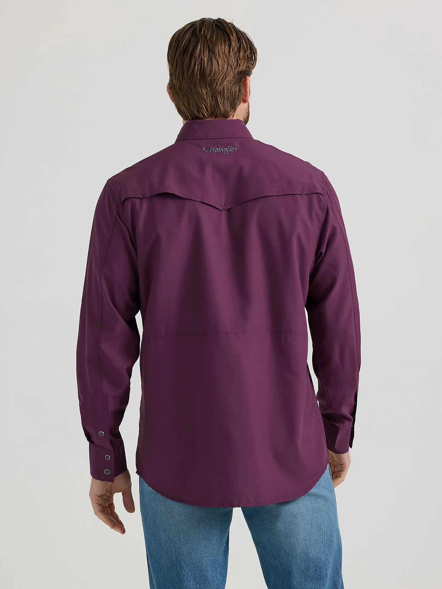 Men's Wrangler Performance Solid Plum Long Sleeve Snap Shirt