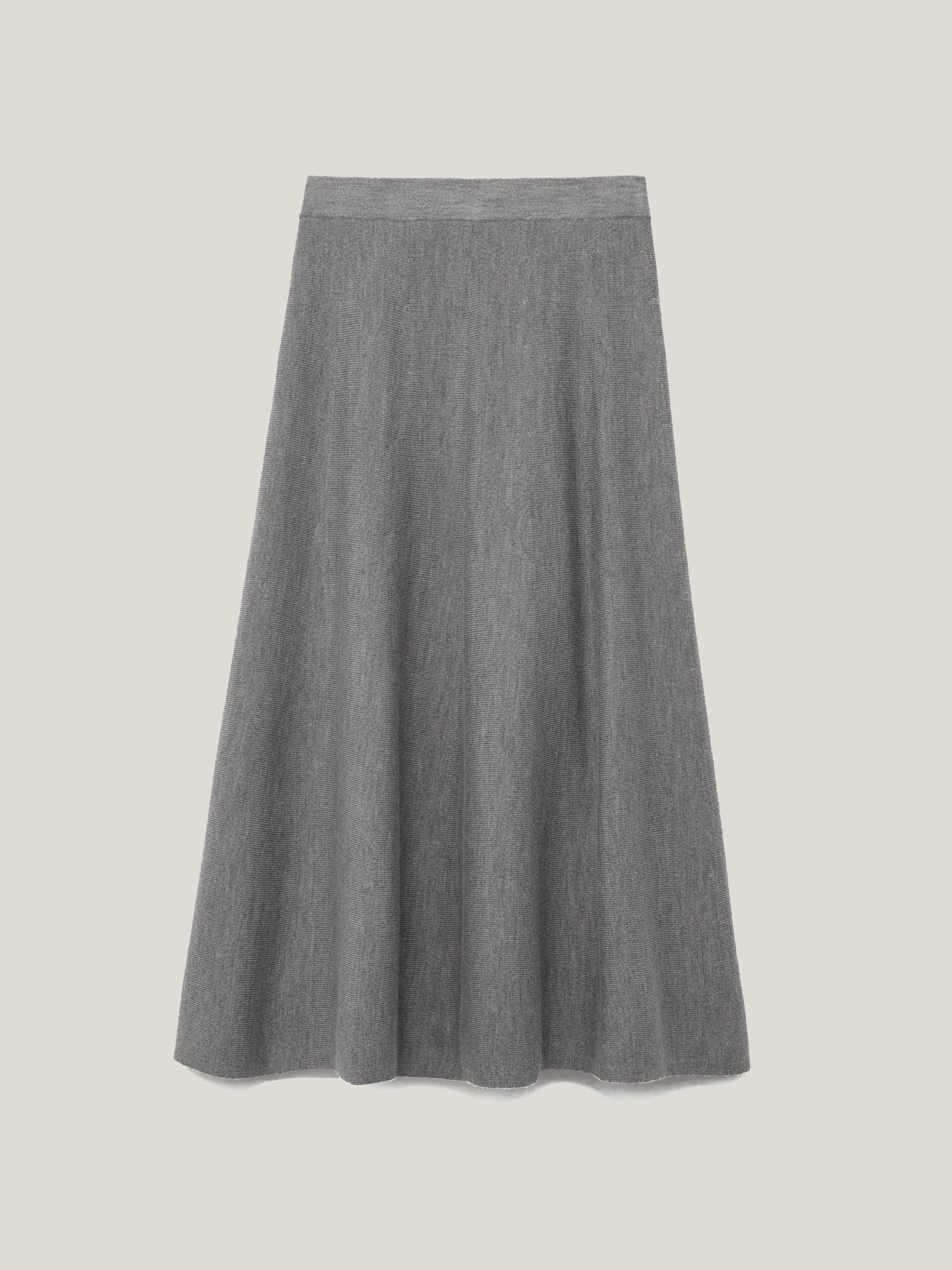 Merino Knitted A-line Skirt | Grey