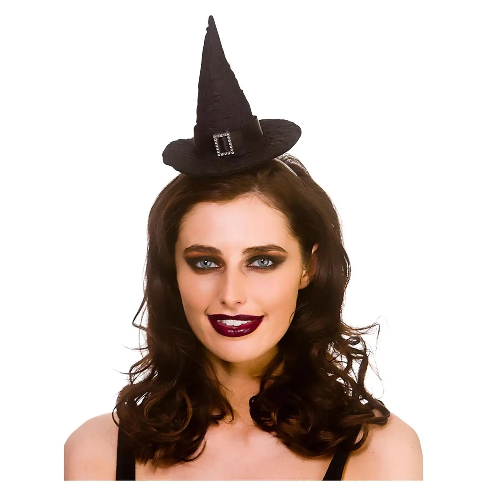 Mini Witch Hat Headband Deluxe Black Satin Fancy Dress