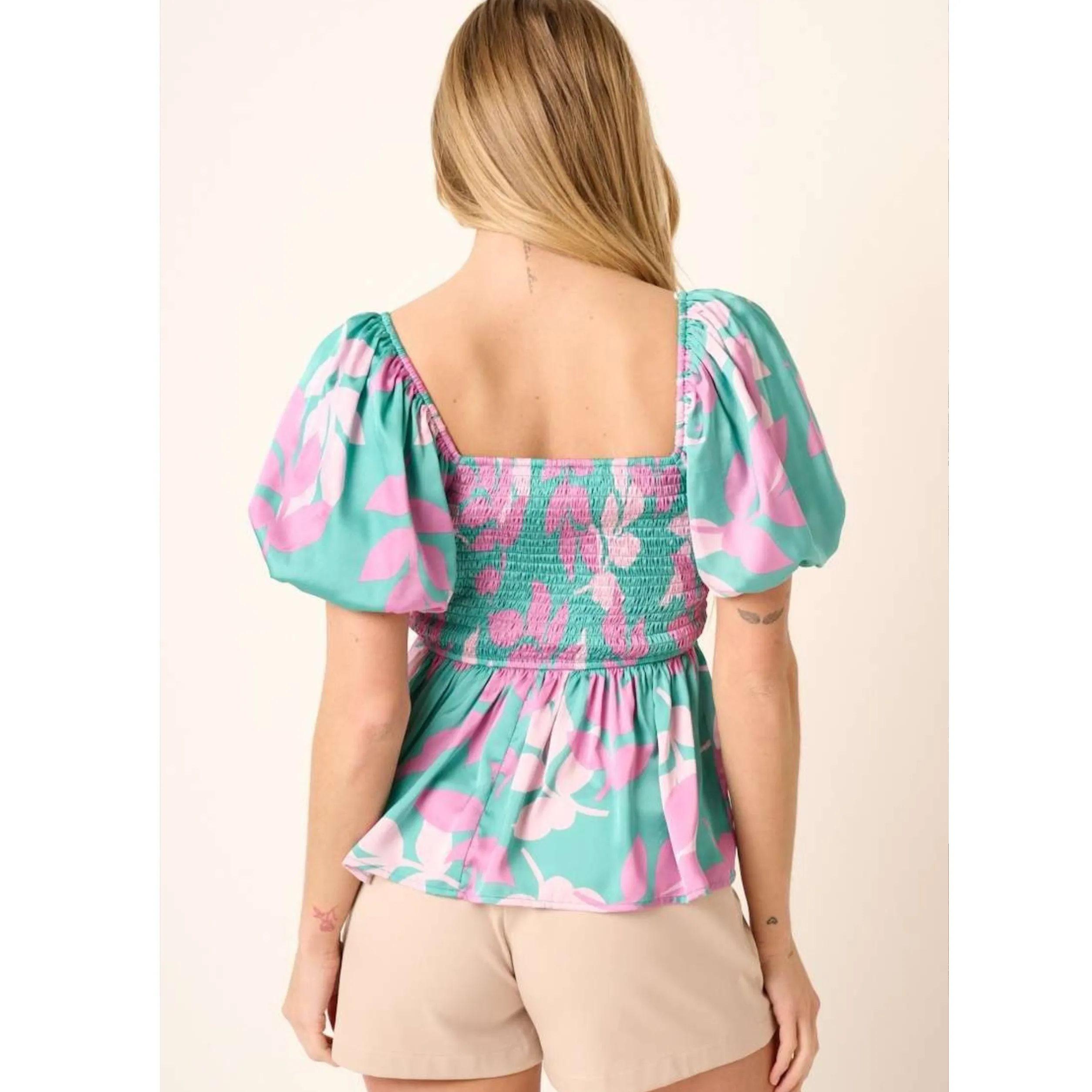 Multicolor Leaf Print Babydoll Top