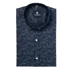 Navy Blue Color Geometric Printed Shirt For Men