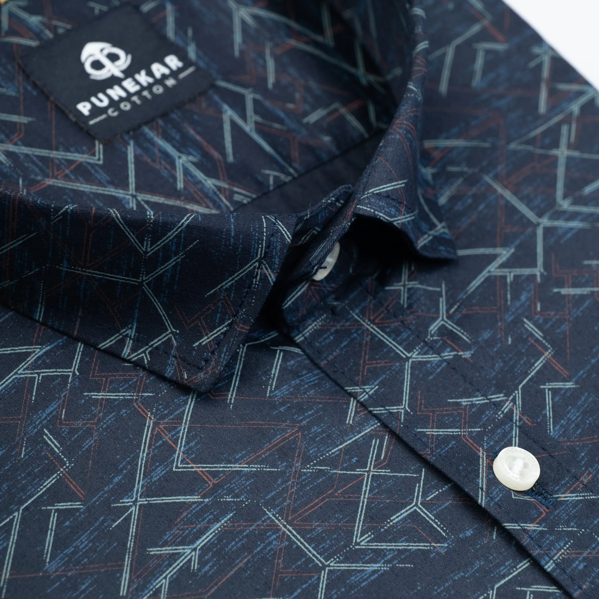 Navy Blue Color Geometric Printed Shirt For Men