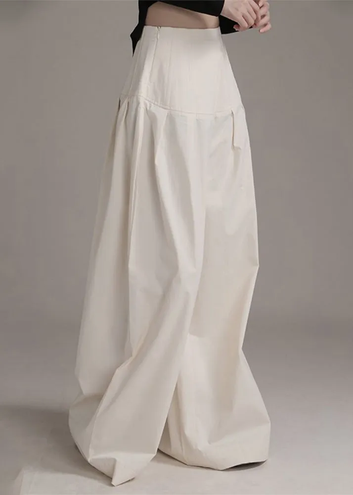 New Beige Zippered High Waist Cotton Wide Leg Pants Summer AS1090