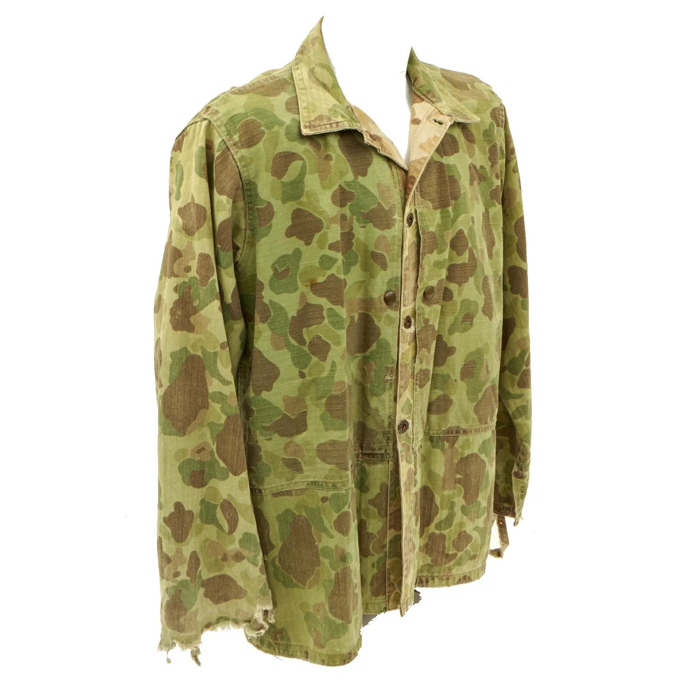 Original U.S. WWII USMC Modified Reversible Camouflage HBT Utility Coat - As Seen in Book