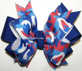 Patriotic Camouflage Red White Blue Hair Bow