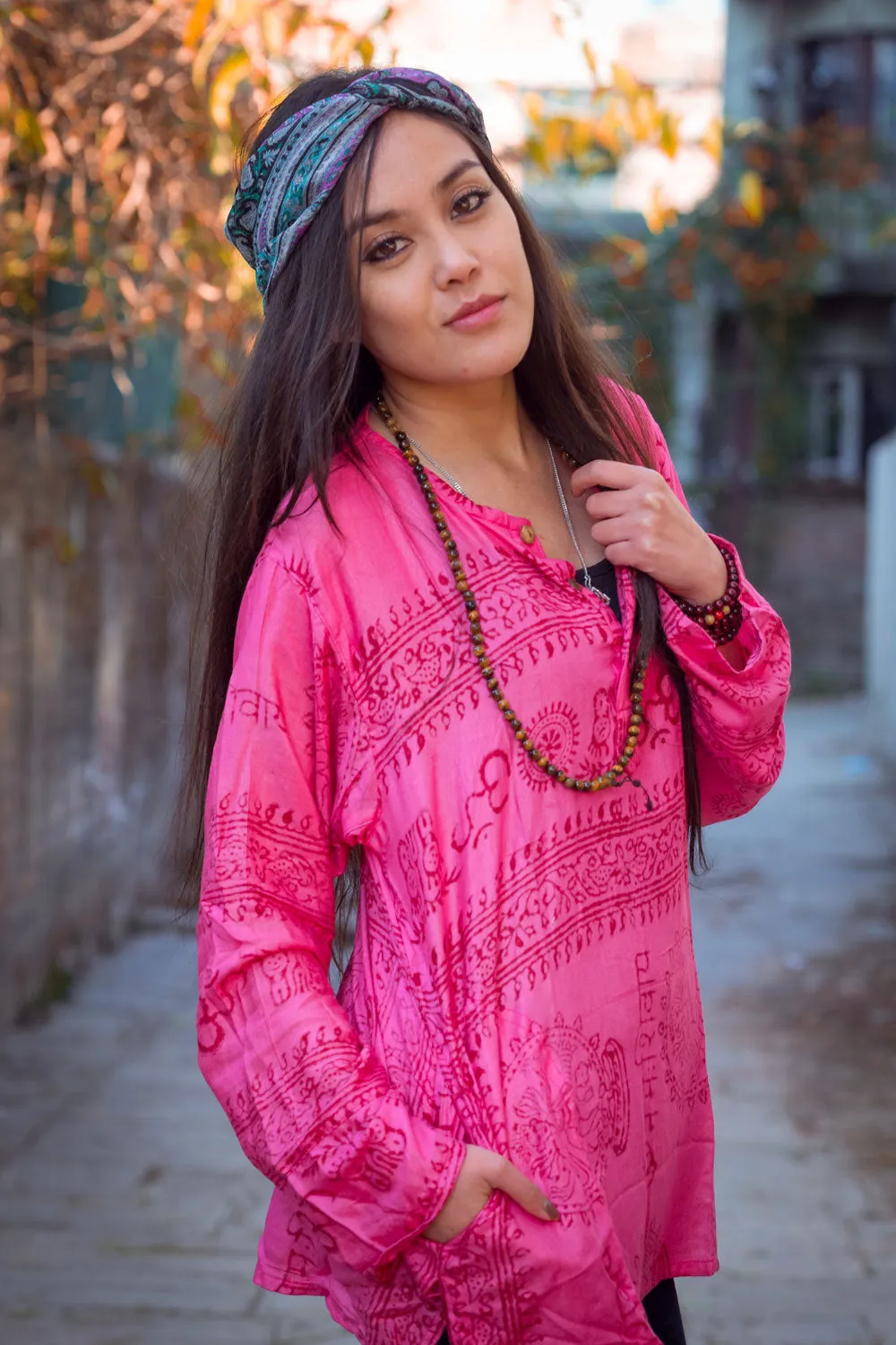 Pink Om Prayer Kurtha Shirt