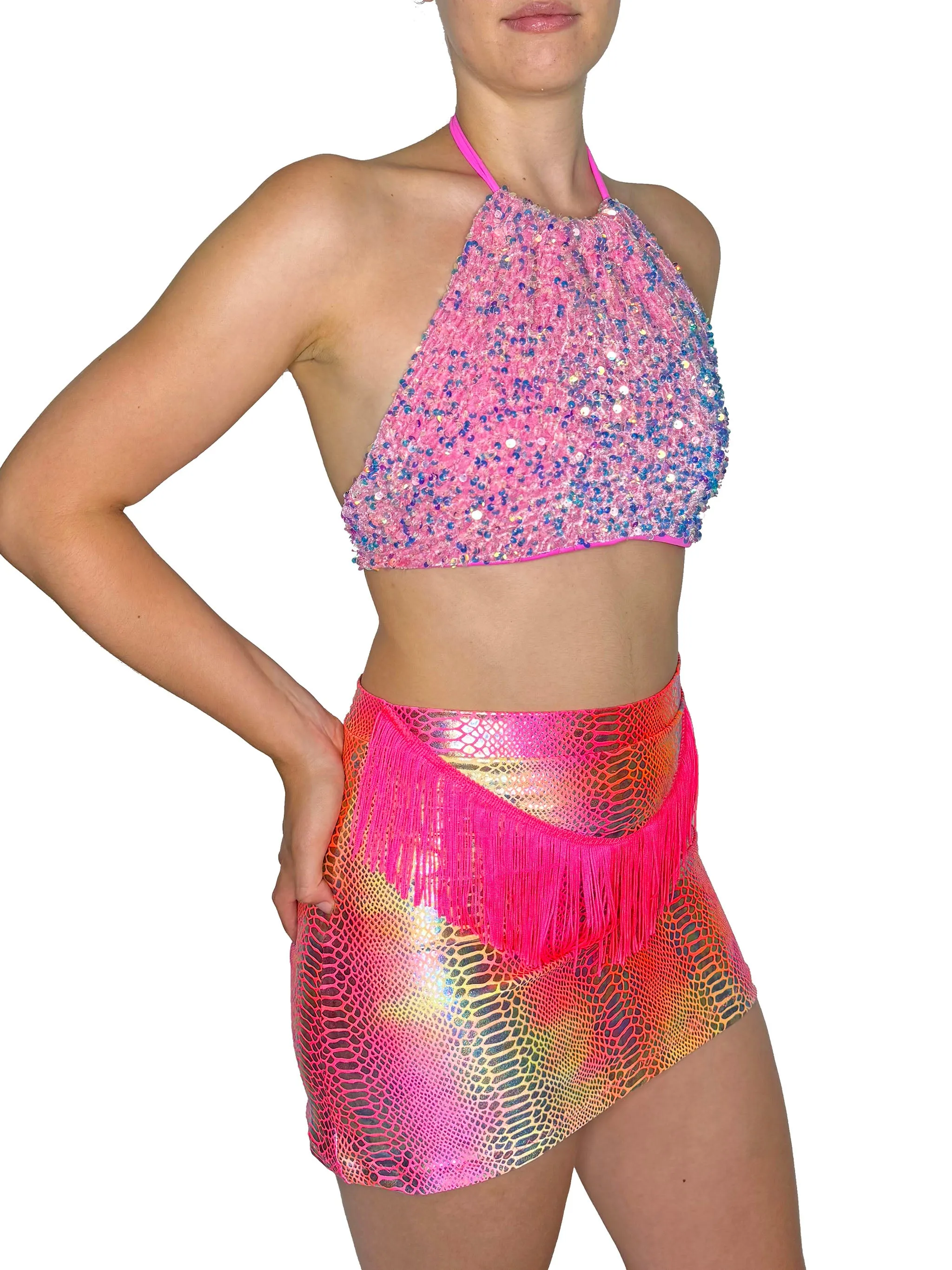 Pink Sequin Halter Top