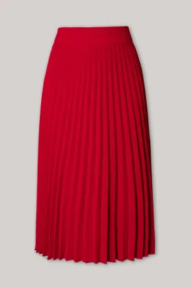 Pleated Crepe Midi Skirt In True Red