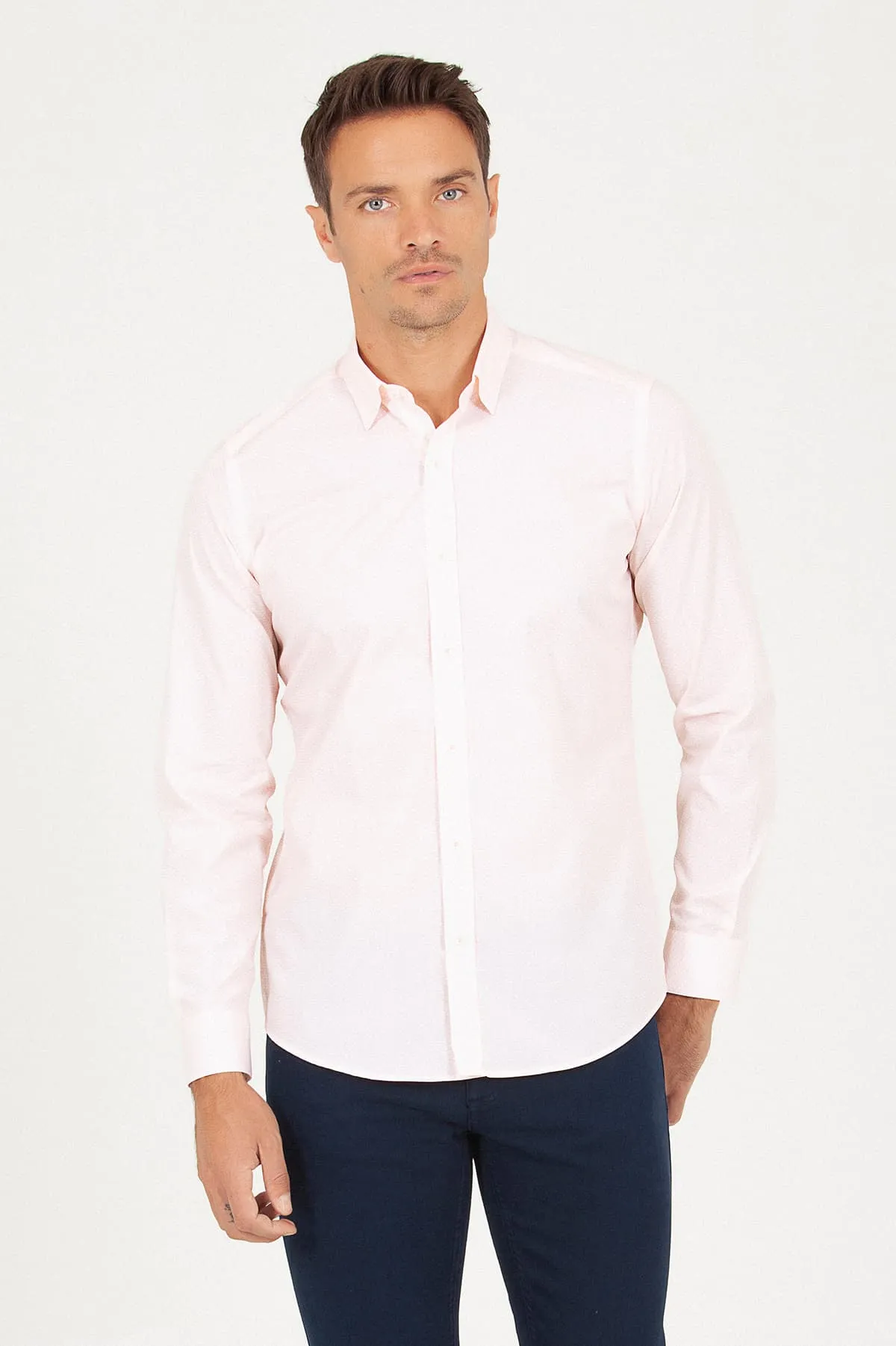 Regular Fit Printed Cotton Salmon Casual Shirt