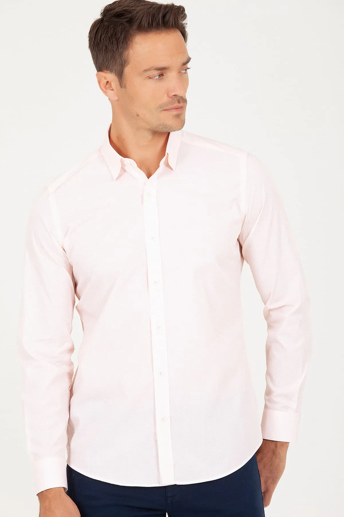 Regular Fit Printed Cotton Salmon Casual Shirt