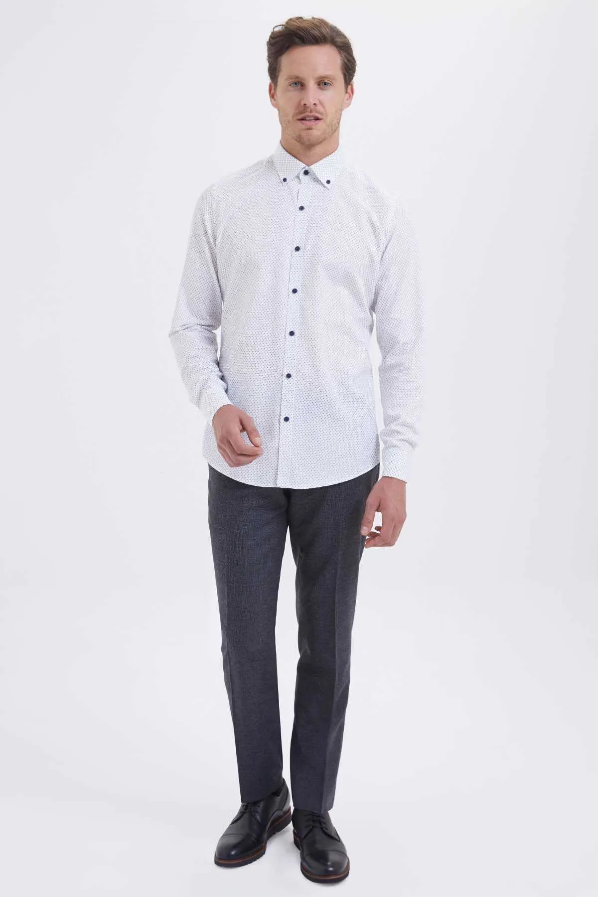 Regular Fit Printed Cotton White Casual Shirt