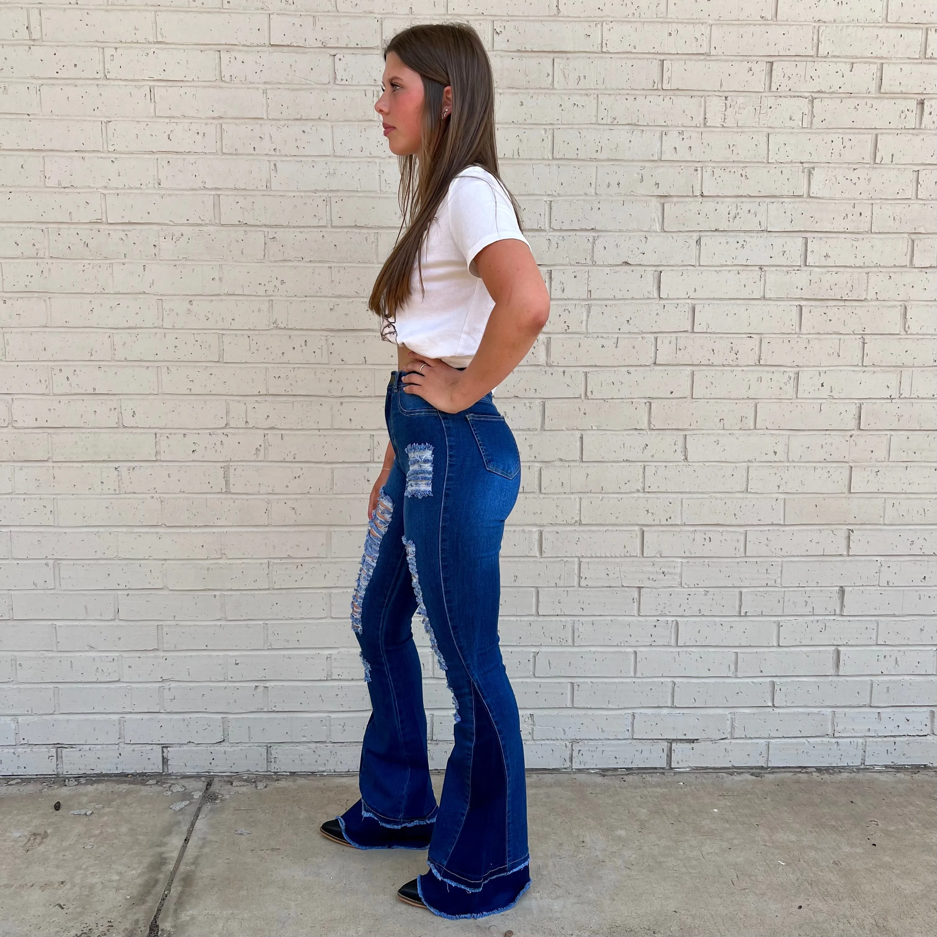 Retro Girl Dark Wash Flares