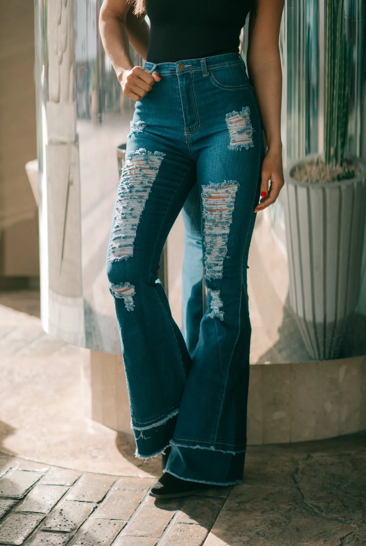 Retro Girl Dark Wash Flares