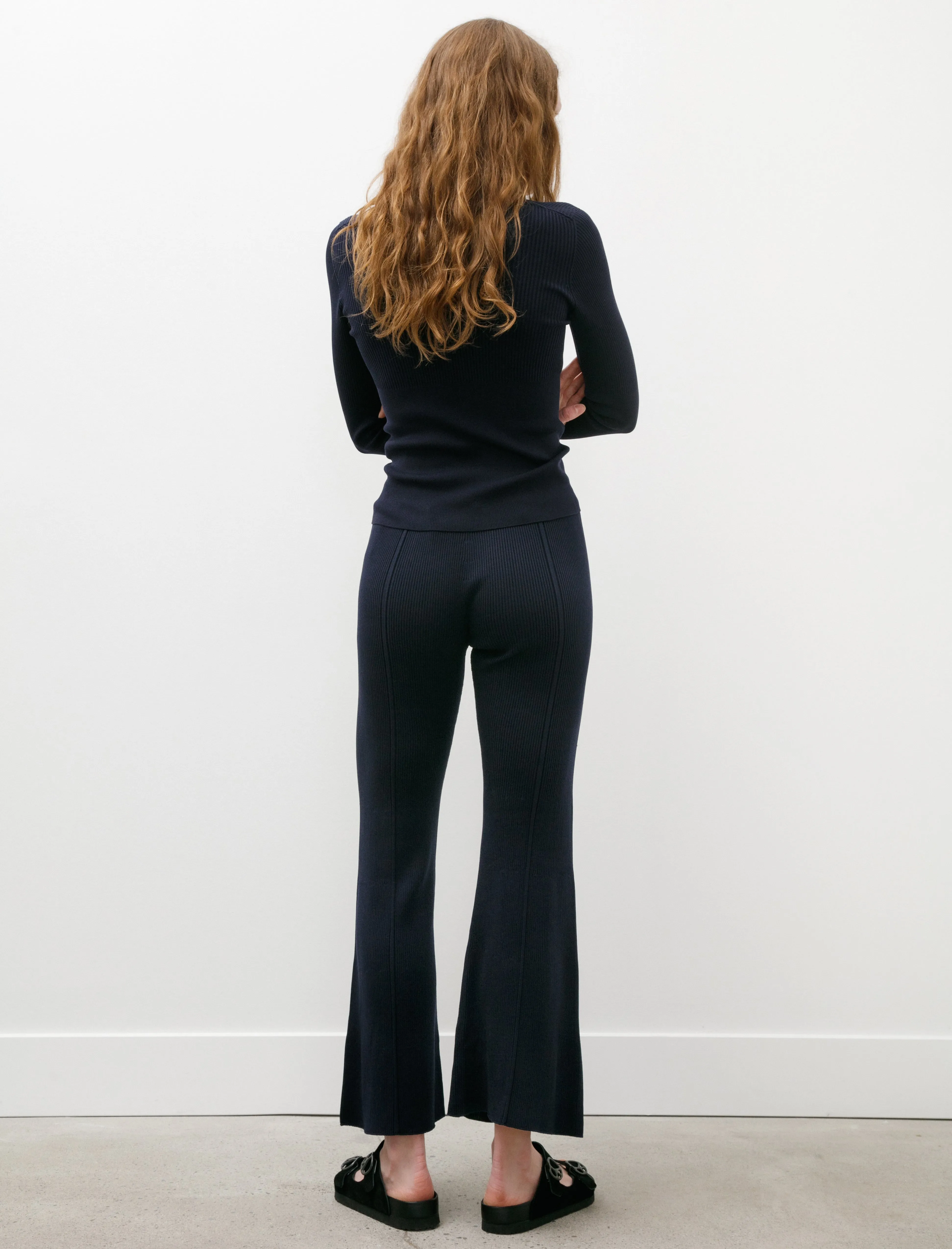 Rib Tight Flare Pants Navy