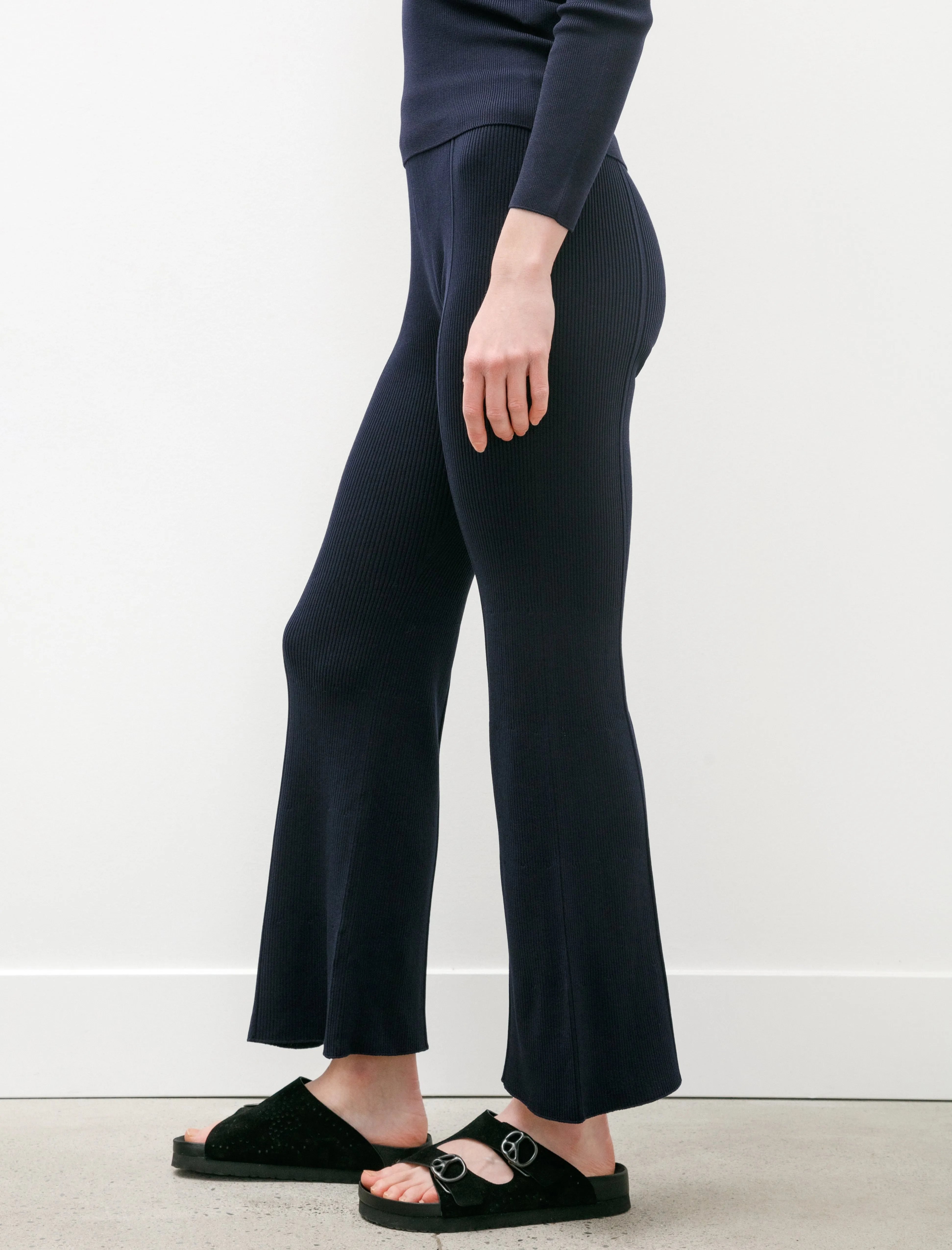 Rib Tight Flare Pants Navy