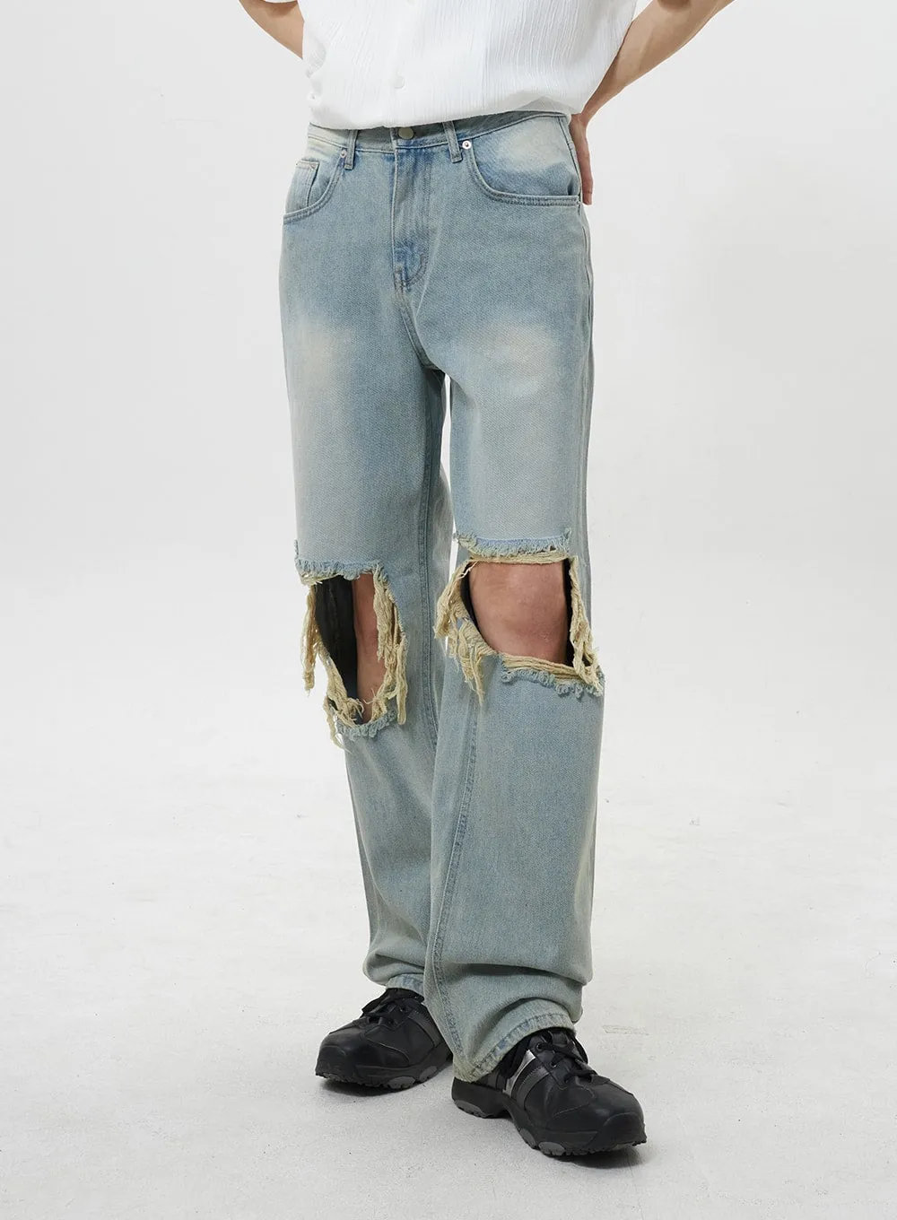 Ripped Knee Jeans Unisex CY319