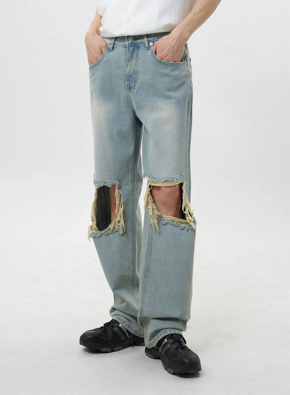 Ripped Knee Jeans Unisex CY319