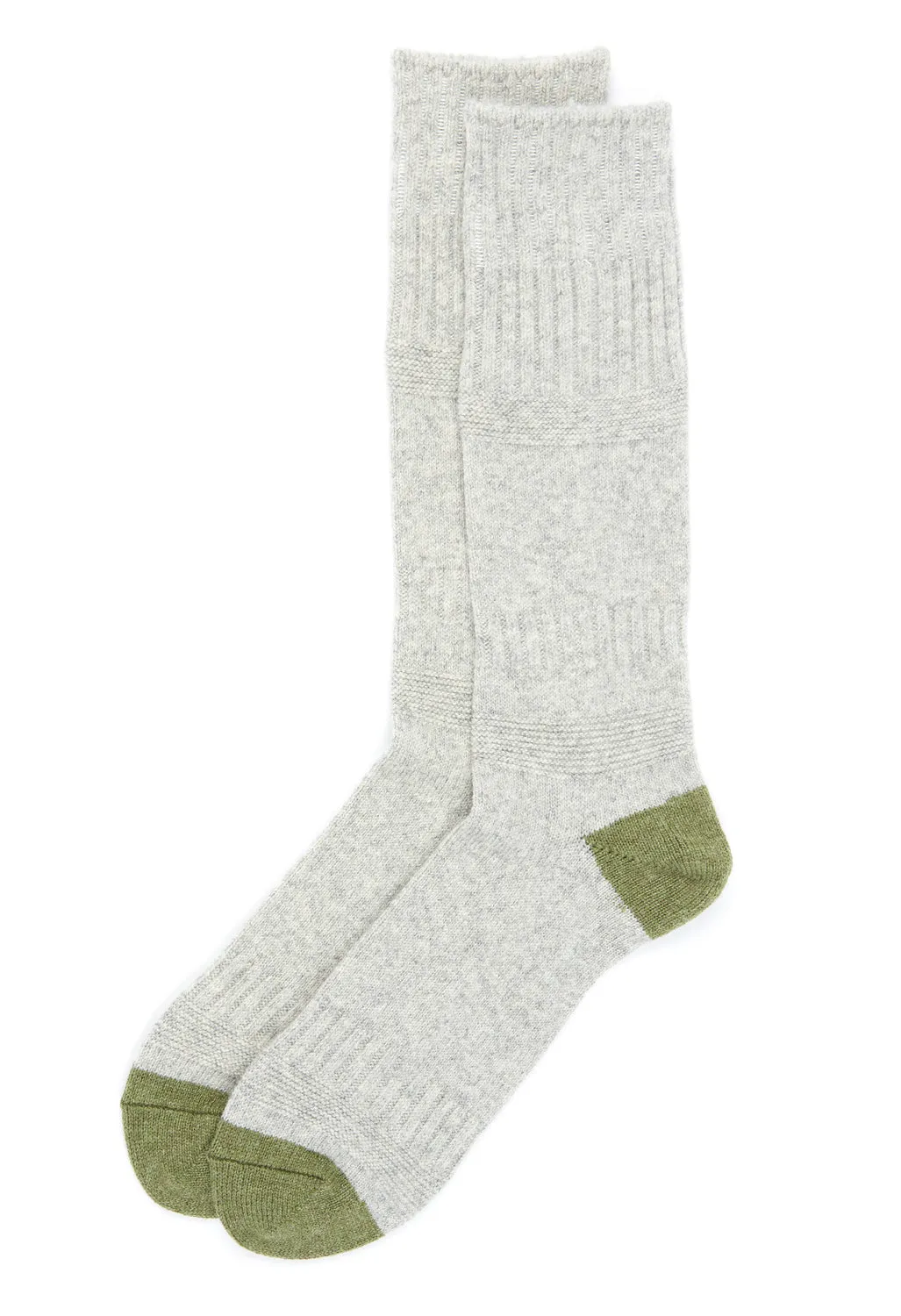 ROTOTO Guernsey Pattern Crew Socks - Light Grey / Mid Green