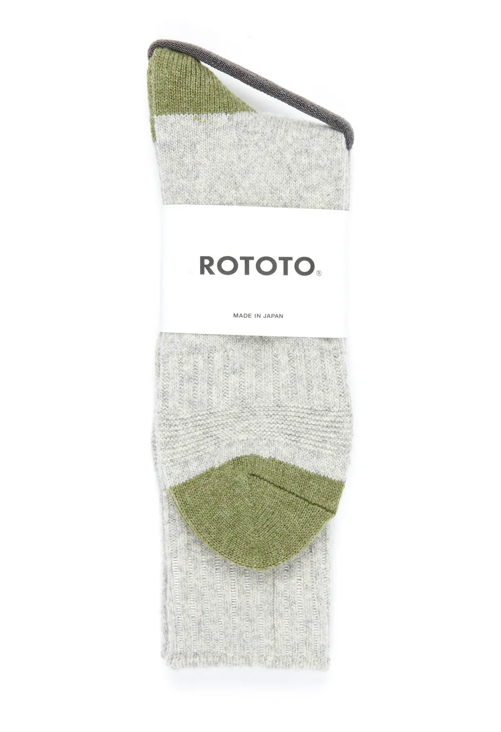 ROTOTO Guernsey Pattern Crew Socks - Light Grey / Mid Green