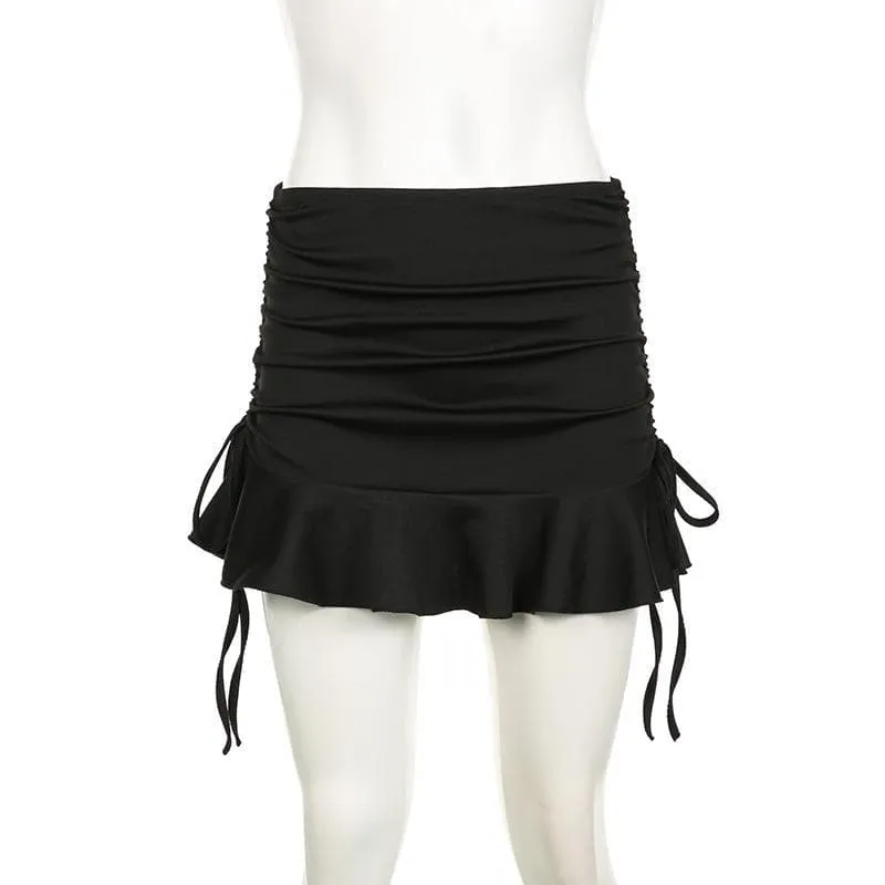 Ruched drawstring A line solid mini skirt