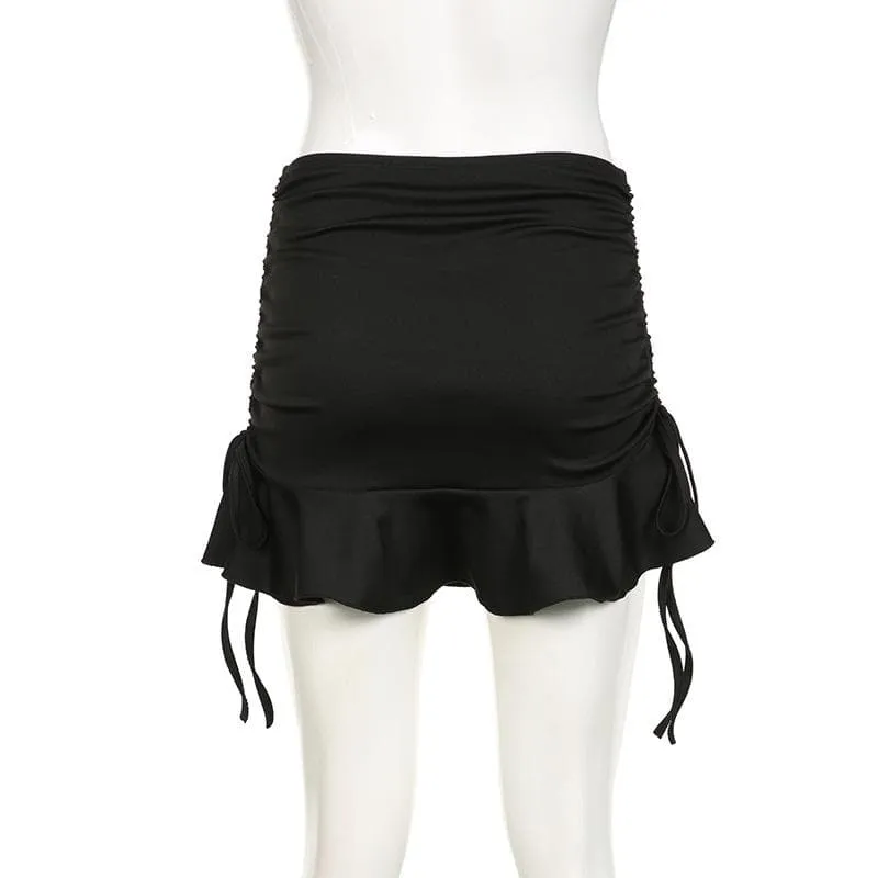 Ruched drawstring A line solid mini skirt