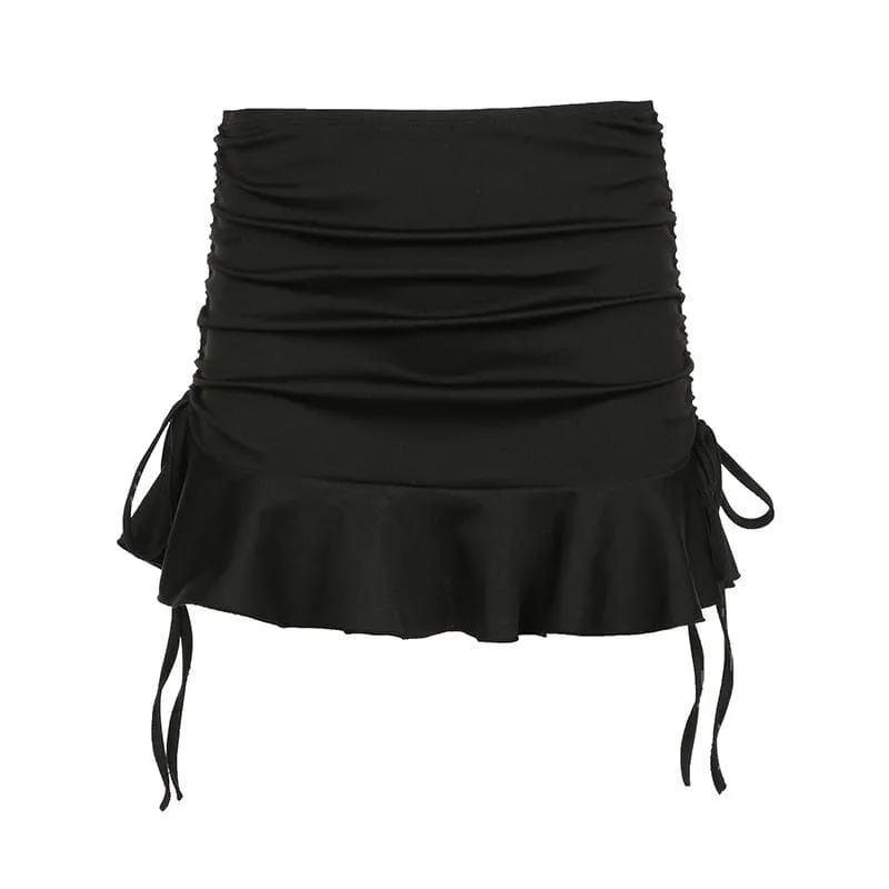 Ruched drawstring A line solid mini skirt