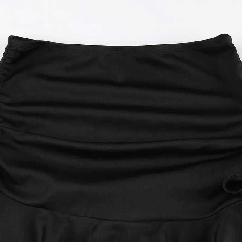 Ruched drawstring A line solid mini skirt