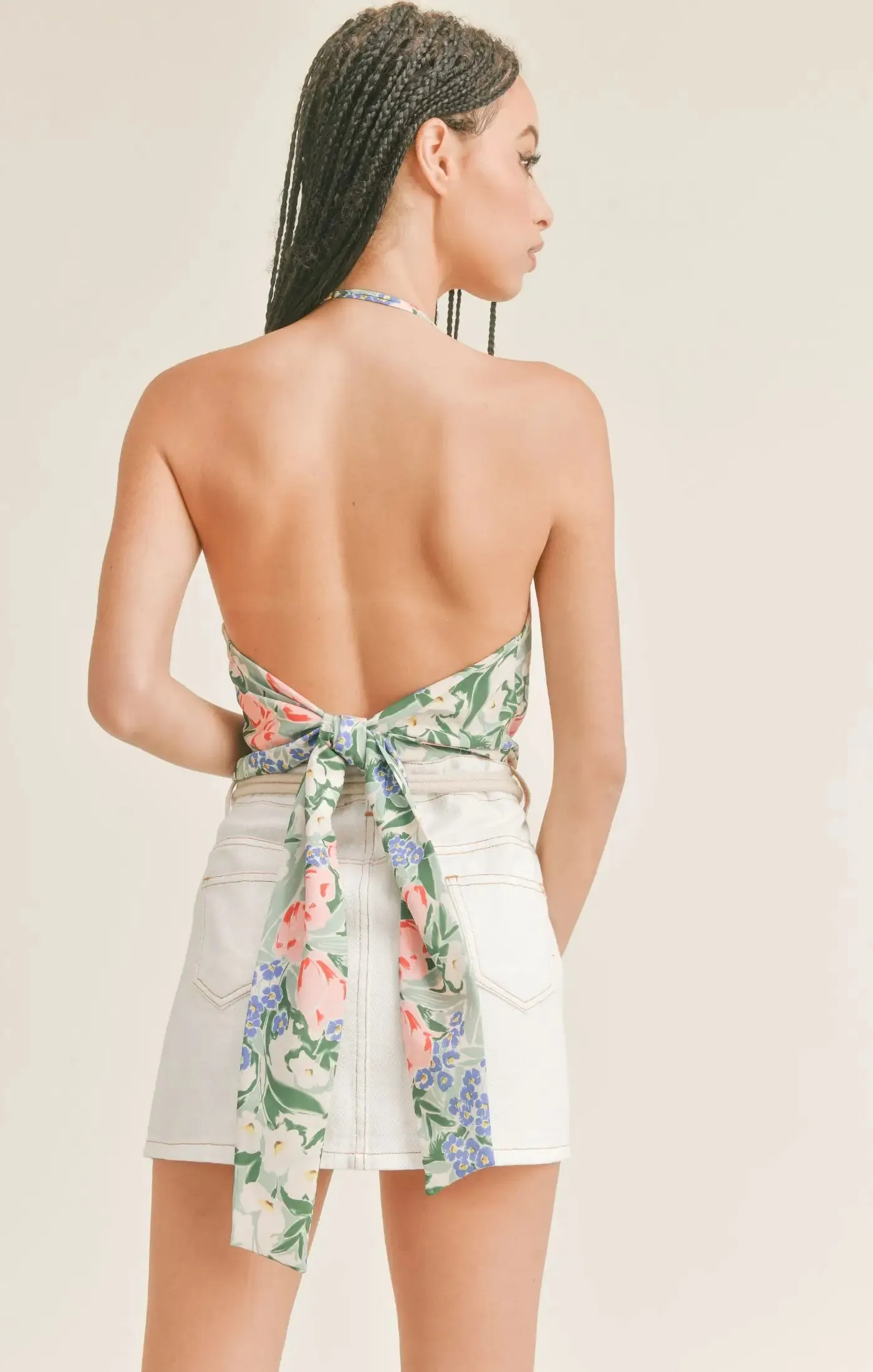 Sage the Label Rosette Tie Back Halter Top