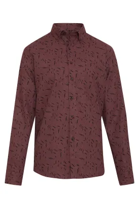 Slim Fit Printed Cotton Blend Burgundy Casual Shirt