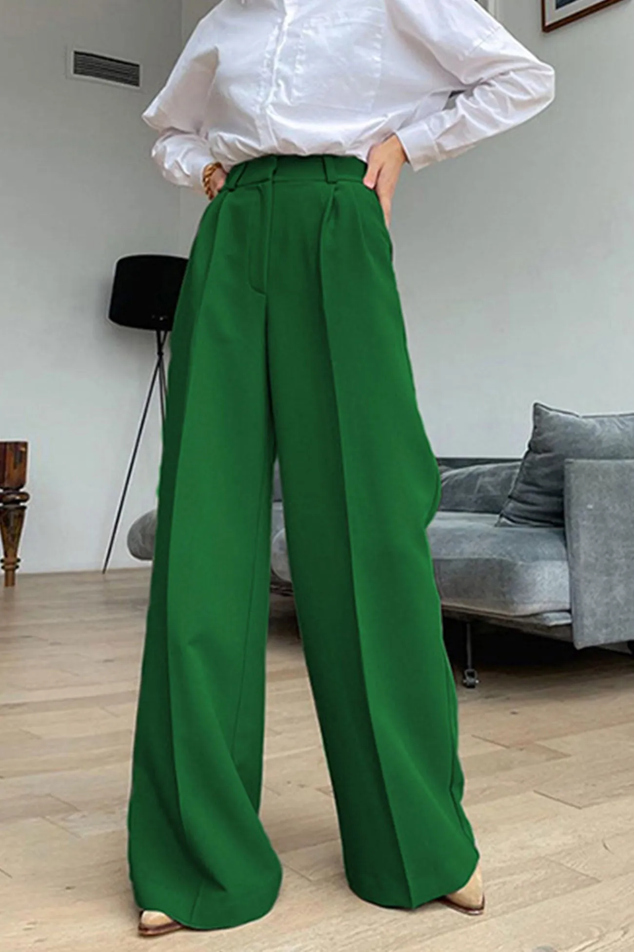 Solid Color High Waist Loose Suit Pants