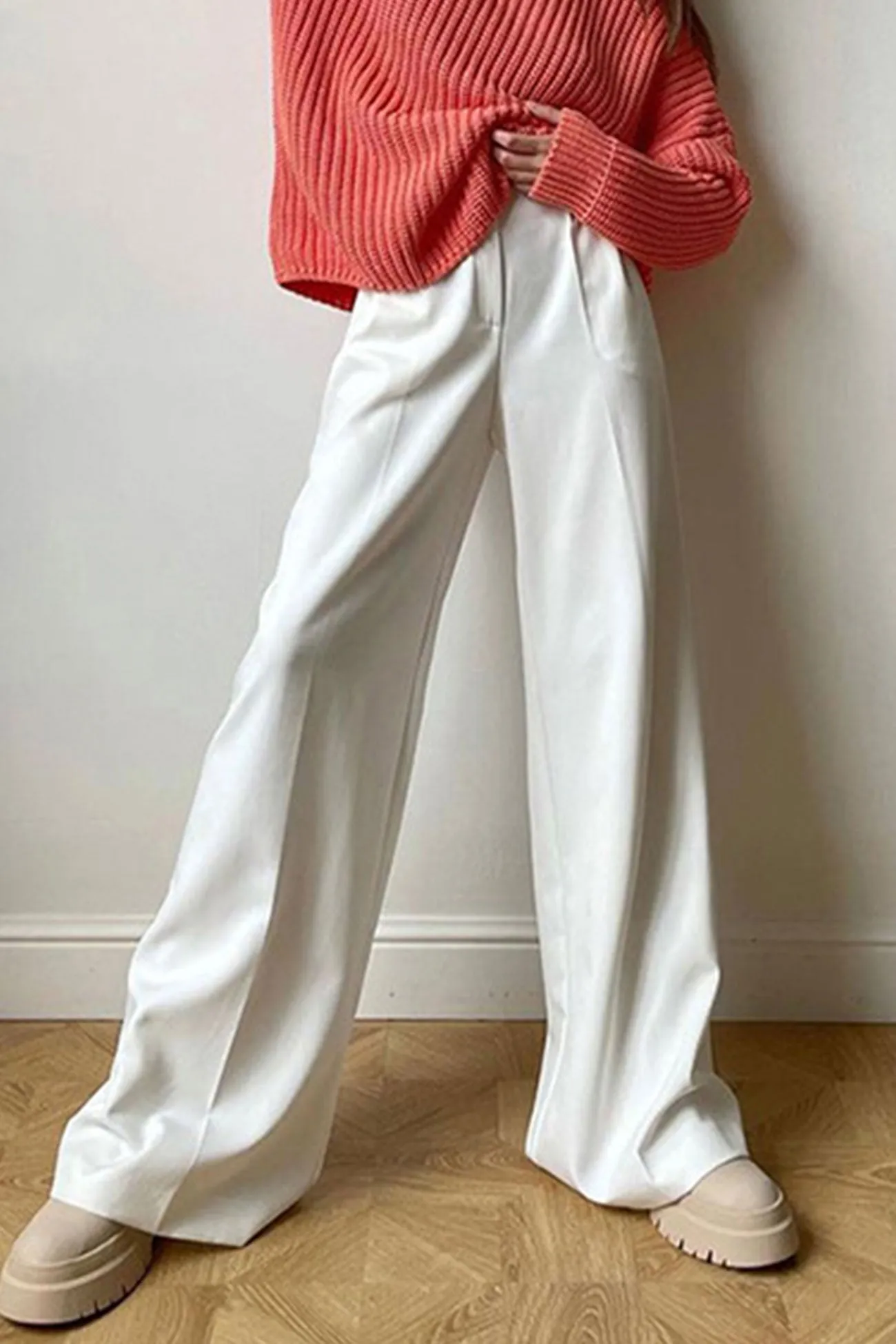 Solid Color High Waist Loose Suit Pants