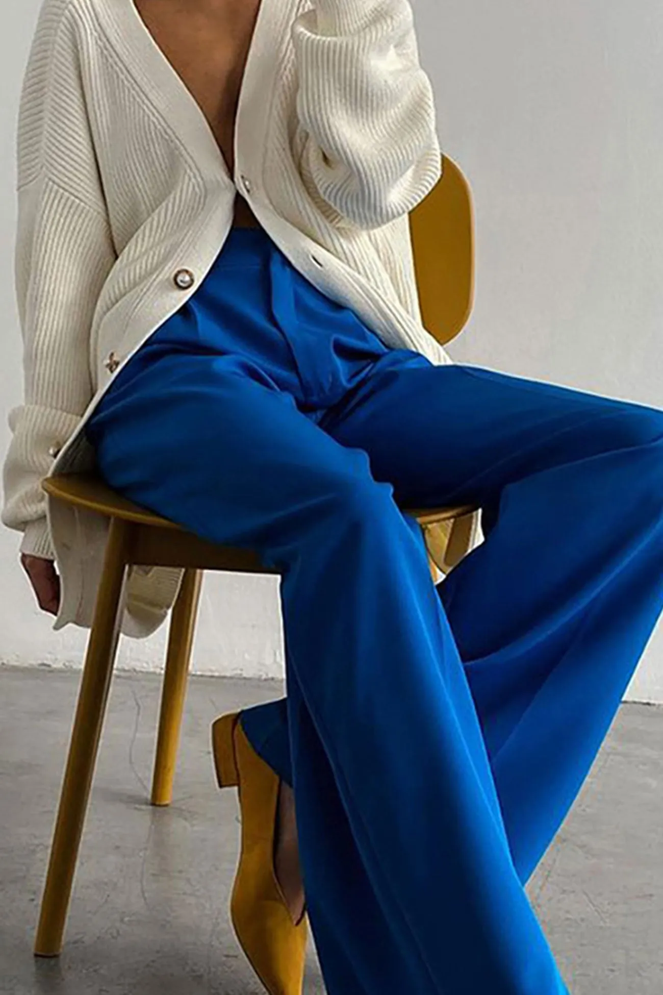 Solid Color High Waist Loose Suit Pants