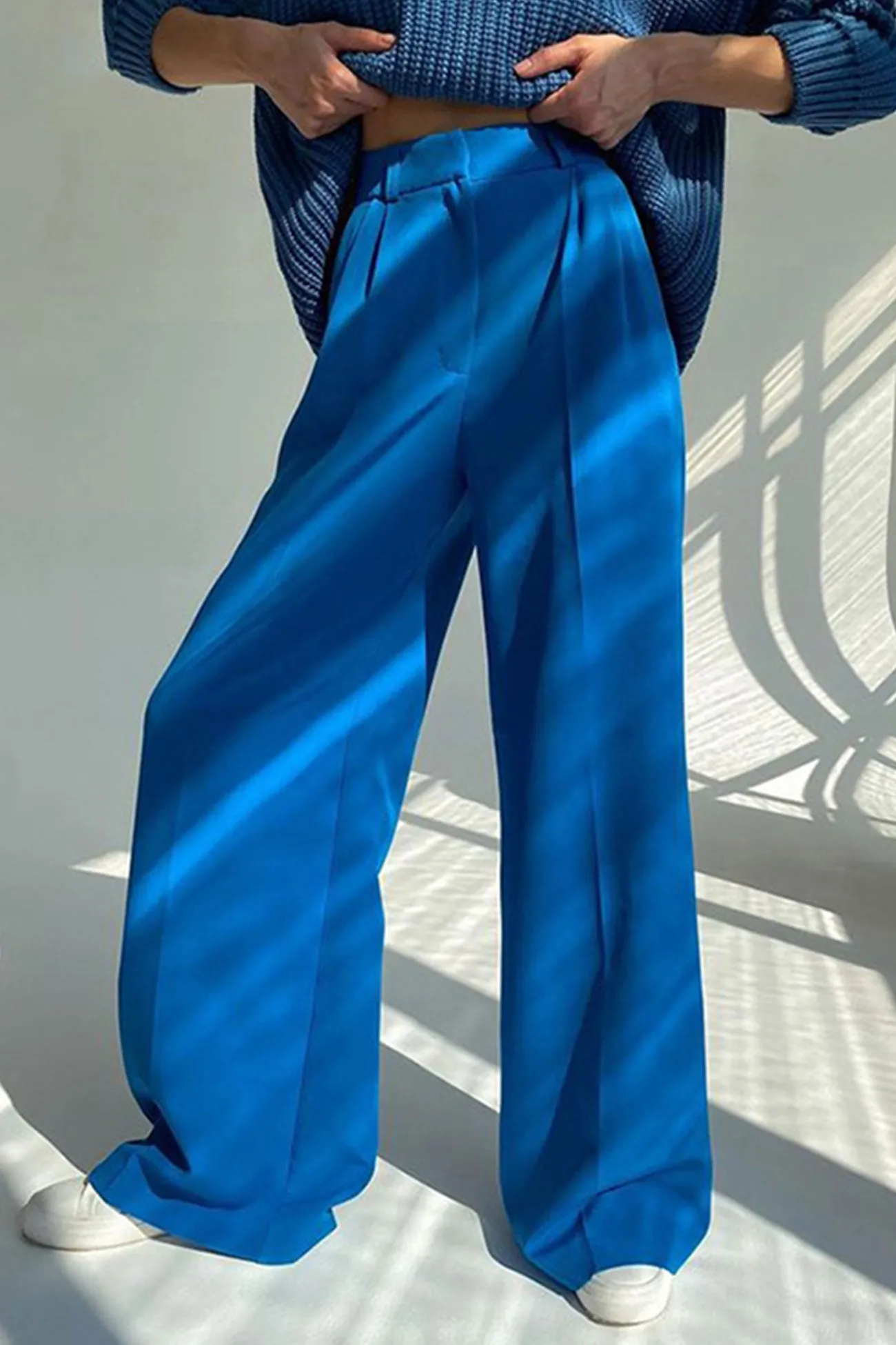 Solid Color High Waist Loose Suit Pants