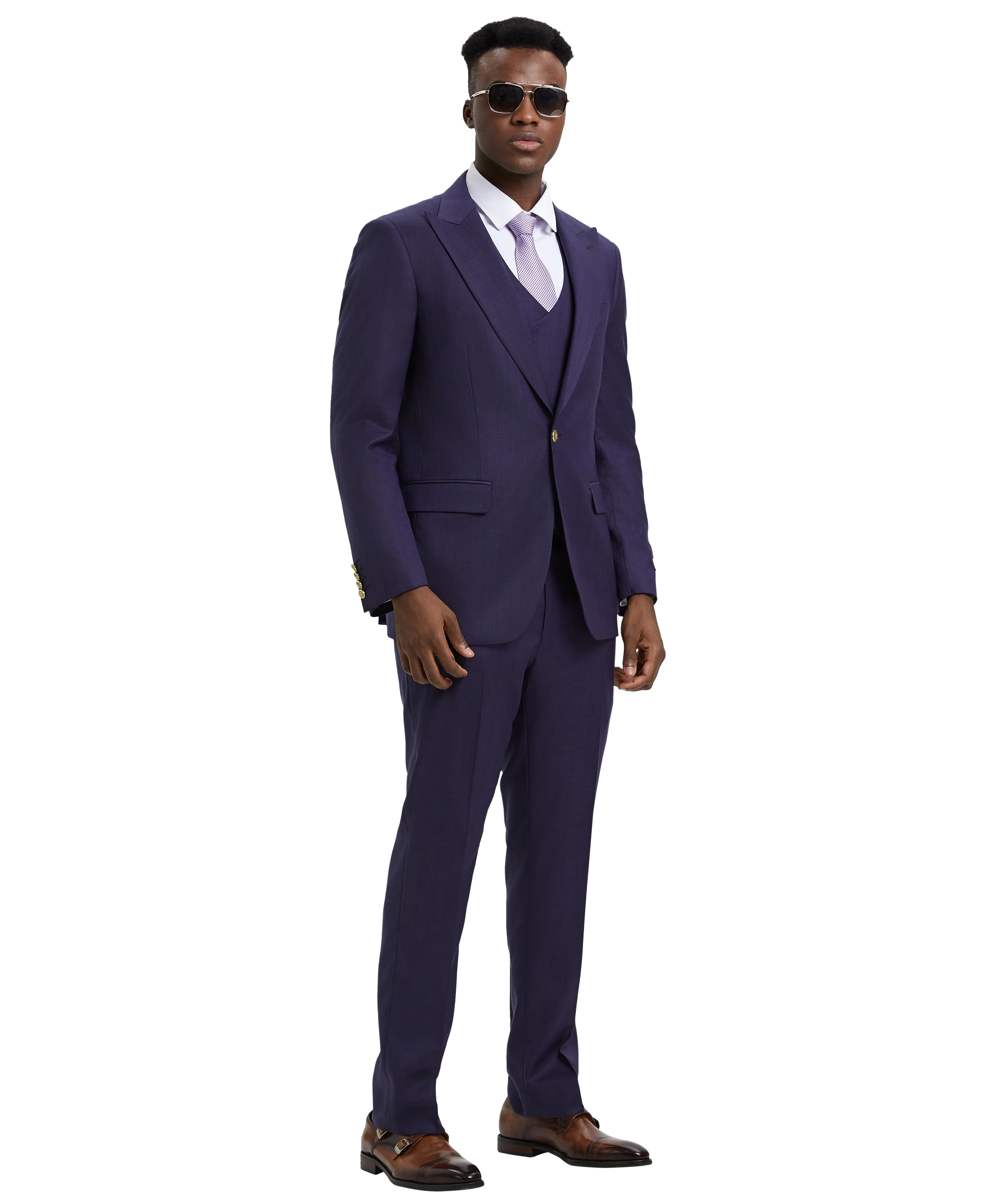 Stacy Adams Hybrid-Fit Suit w/ Double Breasted Vest, Purple