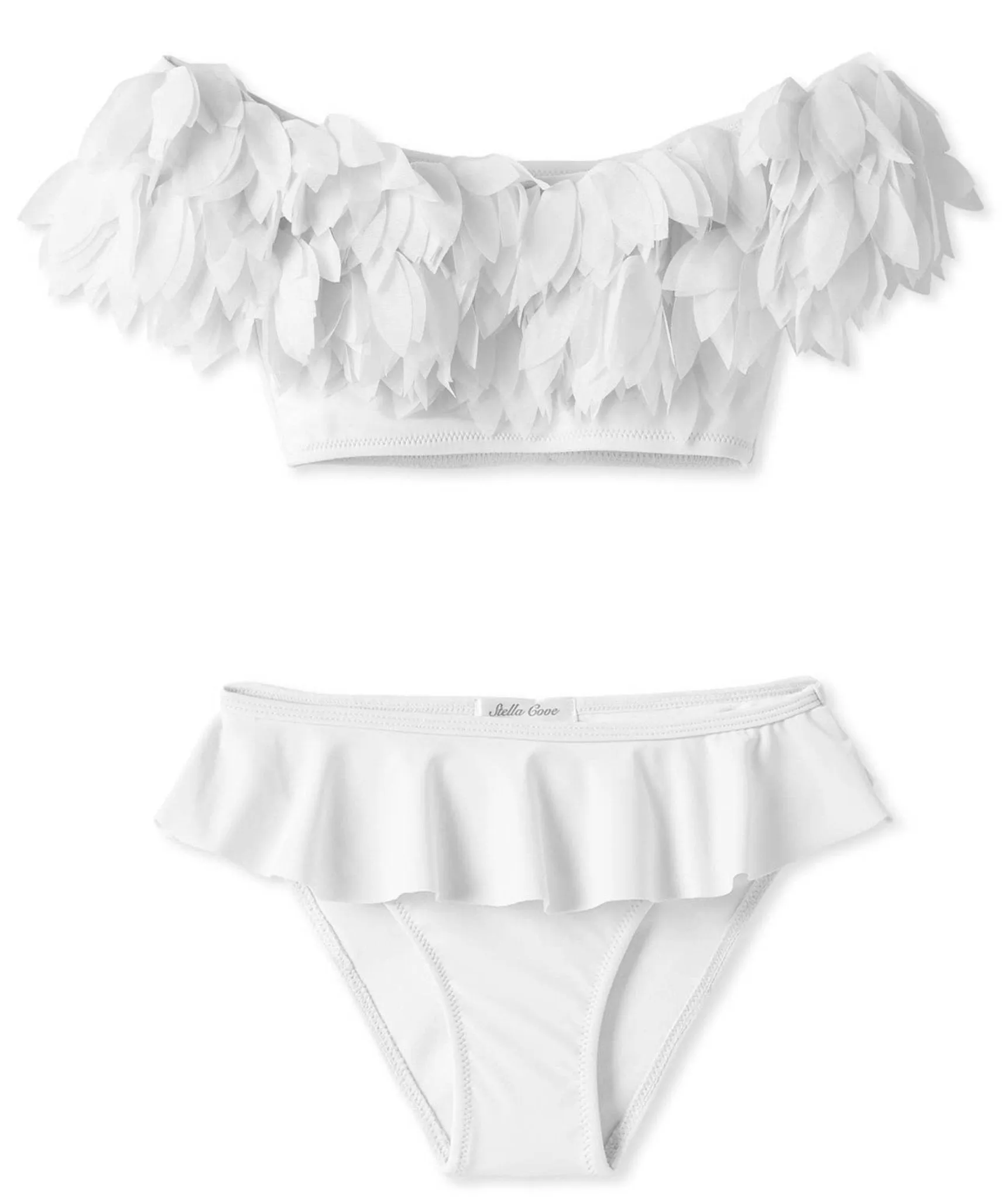 Stella Cove Girls White Petals Draped Two Piece Swimsuit