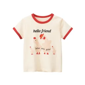 Toddler/Kid Girl's Short Sleeve "hello friends" Letter Print T-shirt