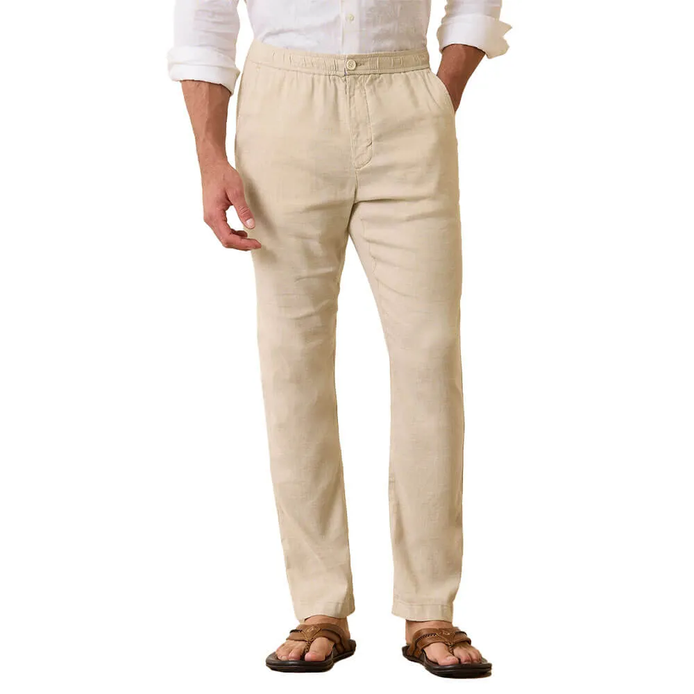 Tommy Bahama Beach Coast Linen Blend Elastic Pull On Pants - Stone Khaki*