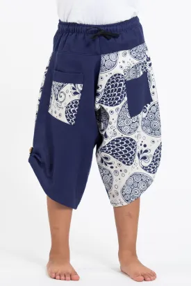 Two Tone Paisley Prints Kids Three Quarter Pants in Blue