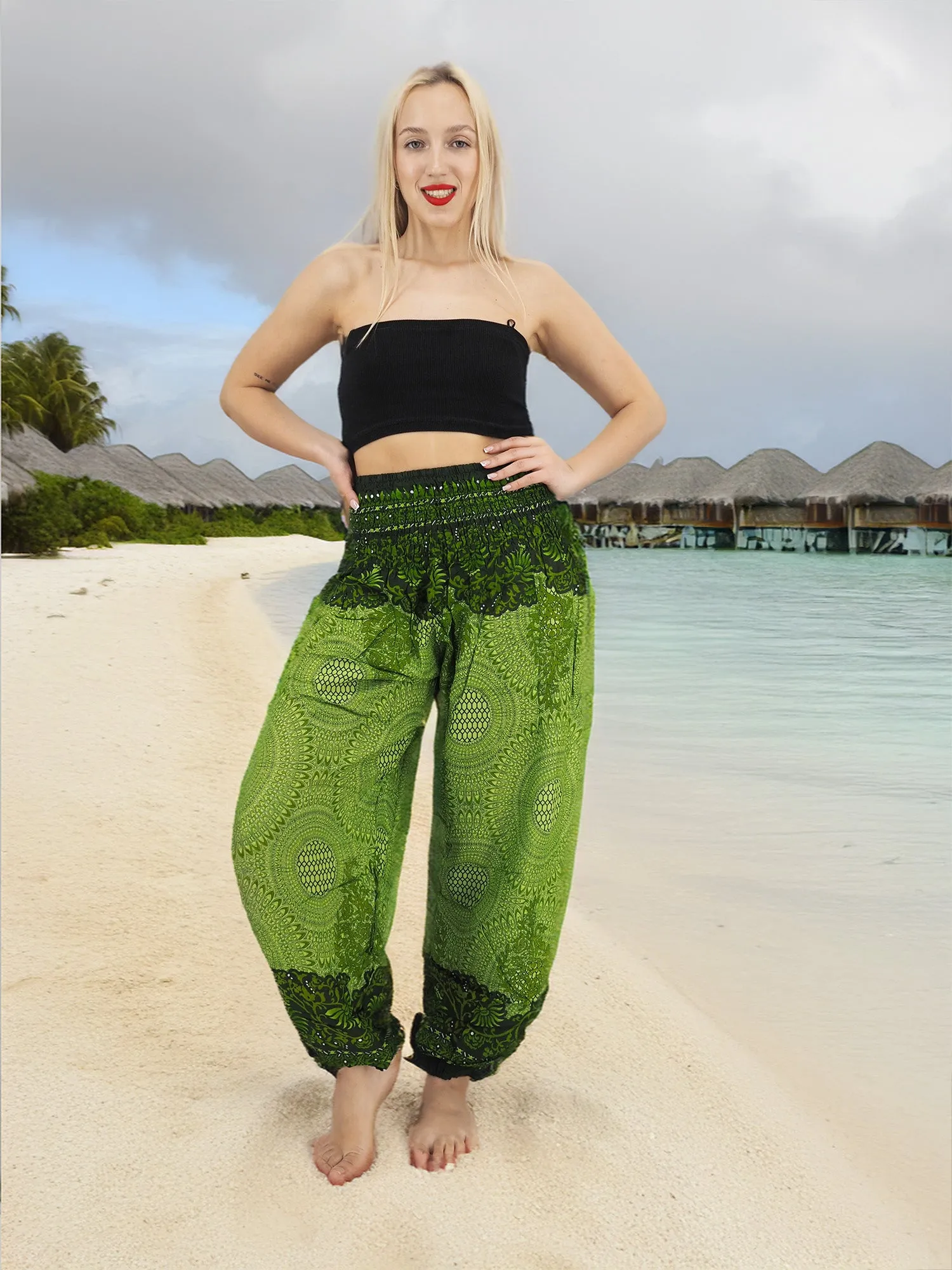 Unisex Harem Yoga Hippie Boho Pants in Green Tones XL