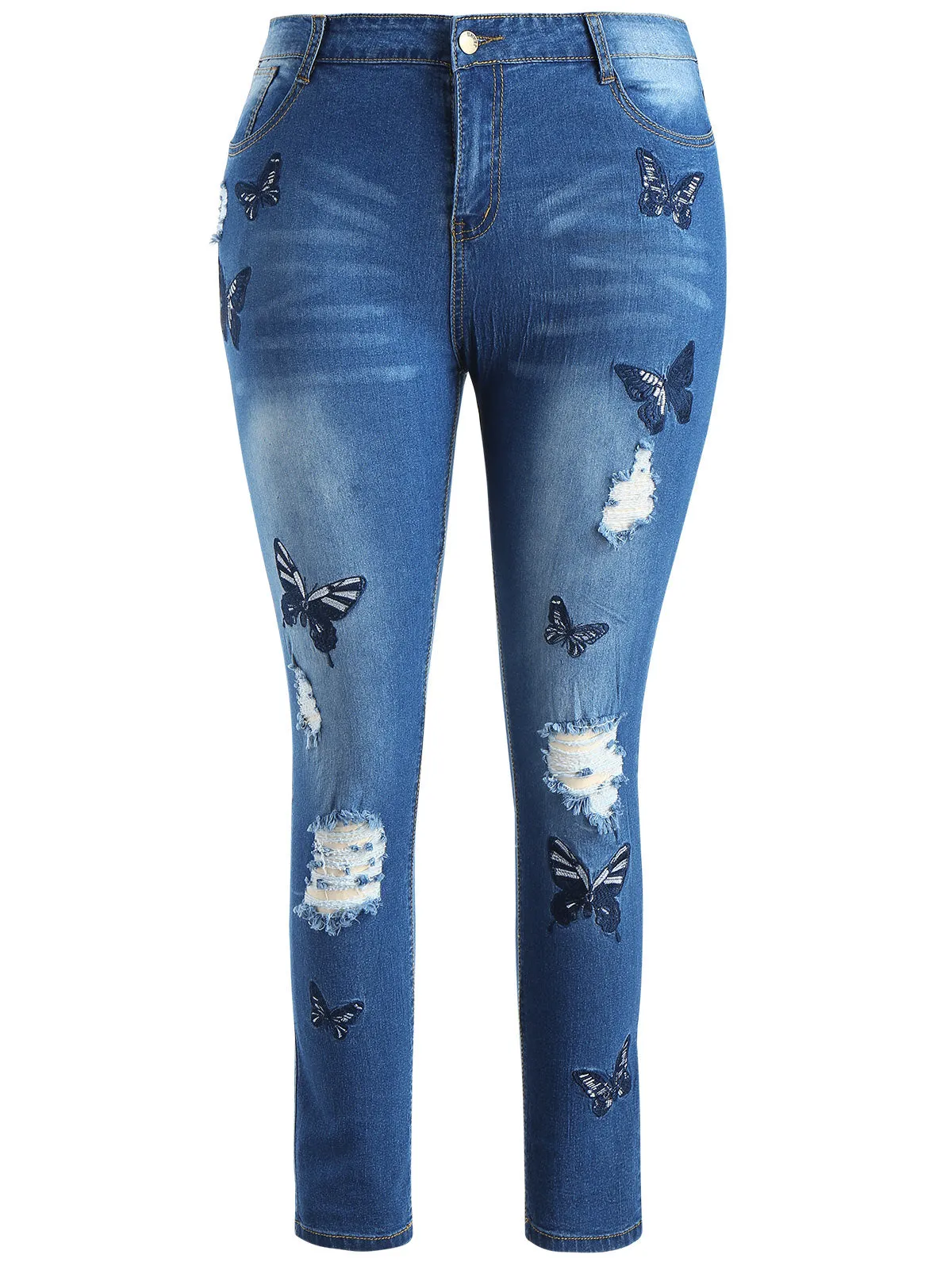 VenusFox Plus Size Butterfly Embroidered Skinny High Waist Jeans