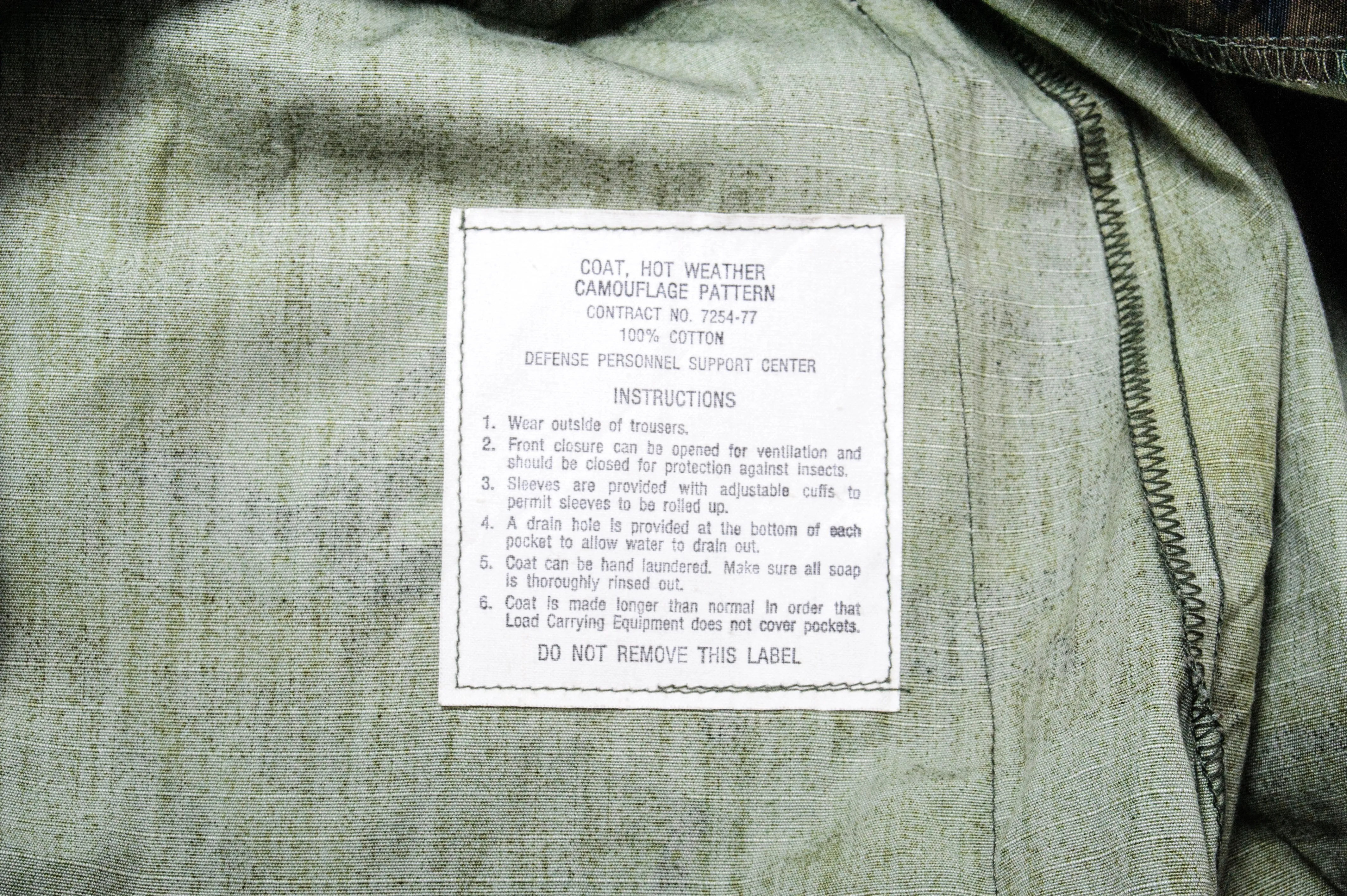 VINTAGE US ARMY TROPICAL COMBAT JACKET 5TH PATTERN ERDL 1977 SIZE LARGE REGULAR DEADSTOCK