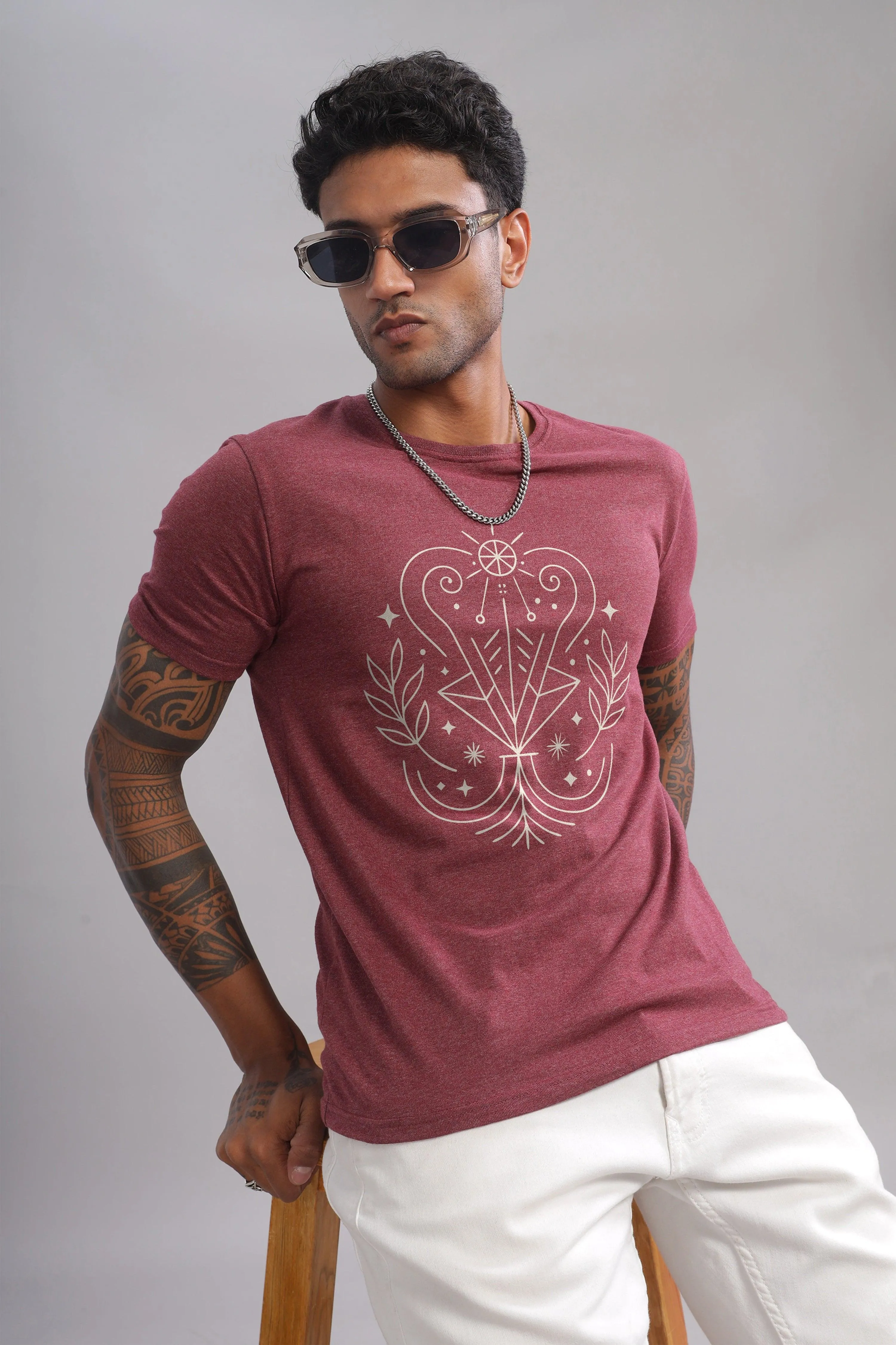 Virgo Vision Maroon Half Sleeve Printed Round Neck T-Shirt