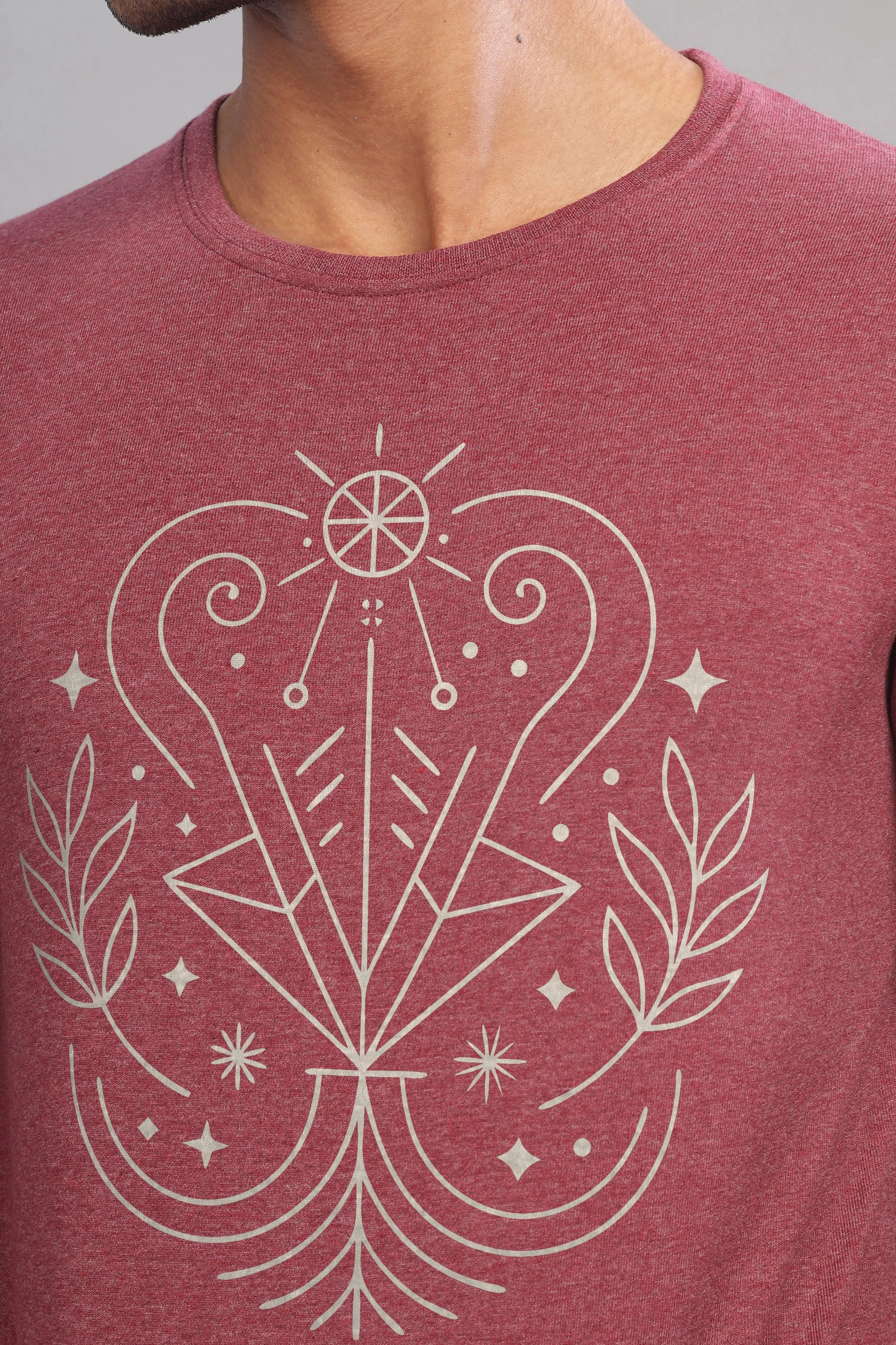 Virgo Vision Maroon Half Sleeve Printed Round Neck T-Shirt