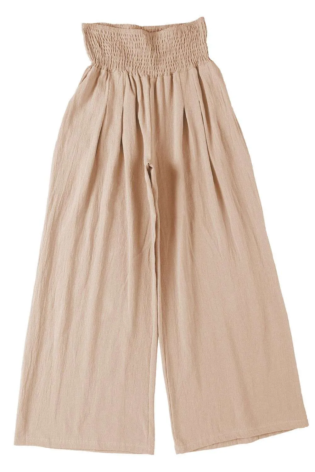 White Smocked Wide Waistband High Waist Wide Leg Pants