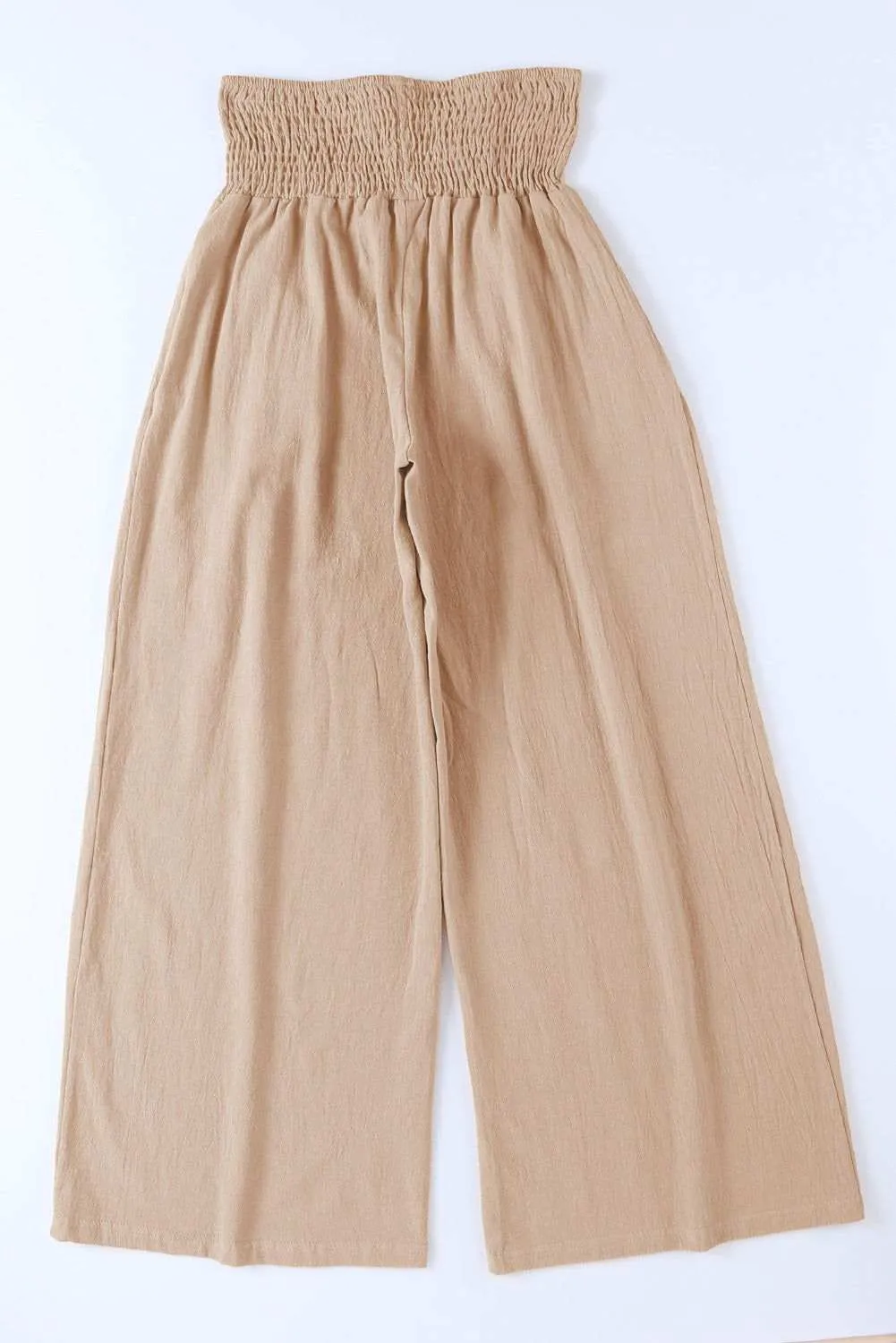 White Smocked Wide Waistband High Waist Wide Leg Pants