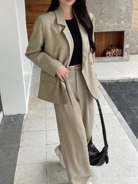 Wide-Leg Pants & Blazer Solid Color Suit Set