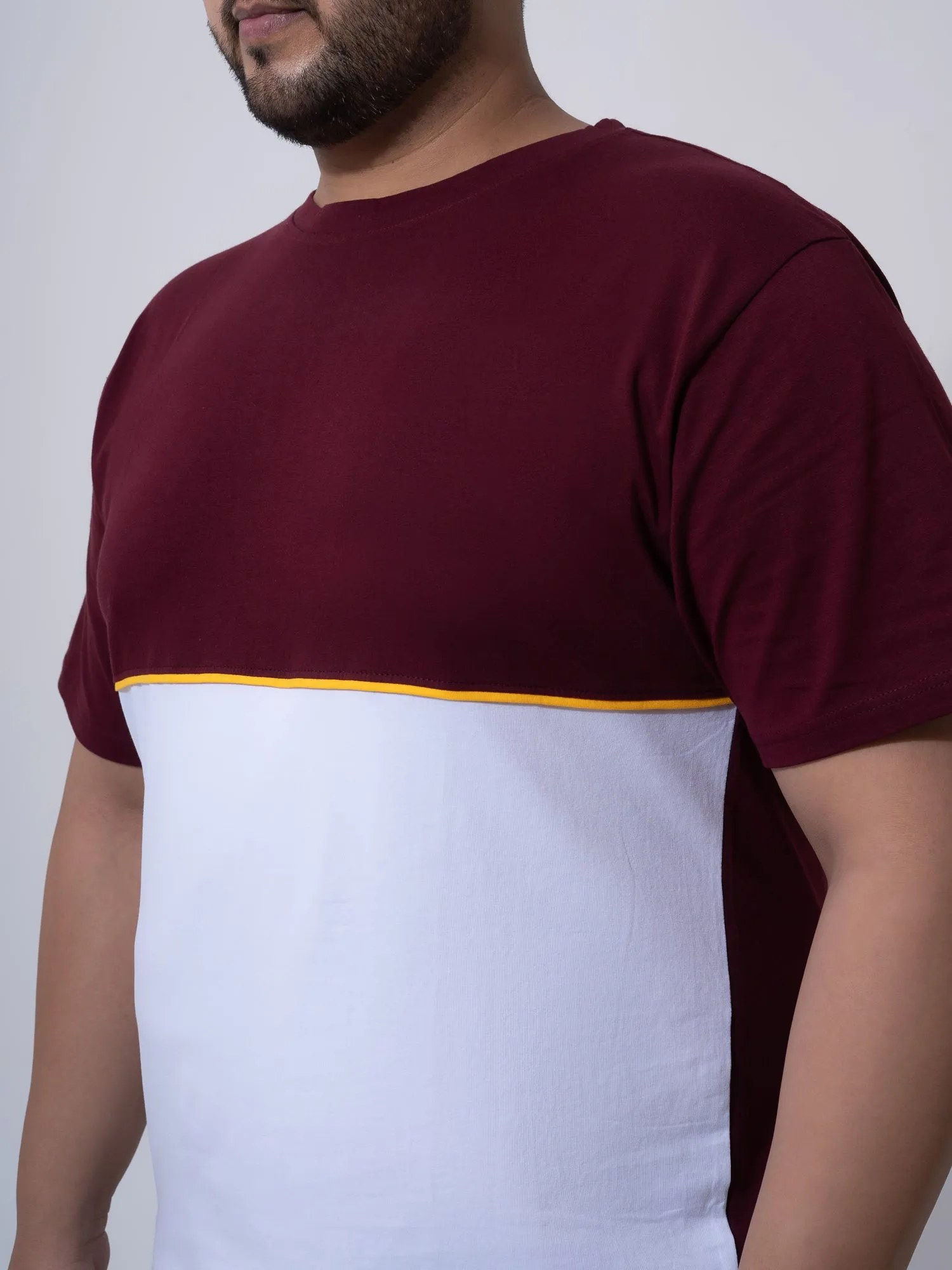 Wine with white yellow colourblock plus size t-shirt