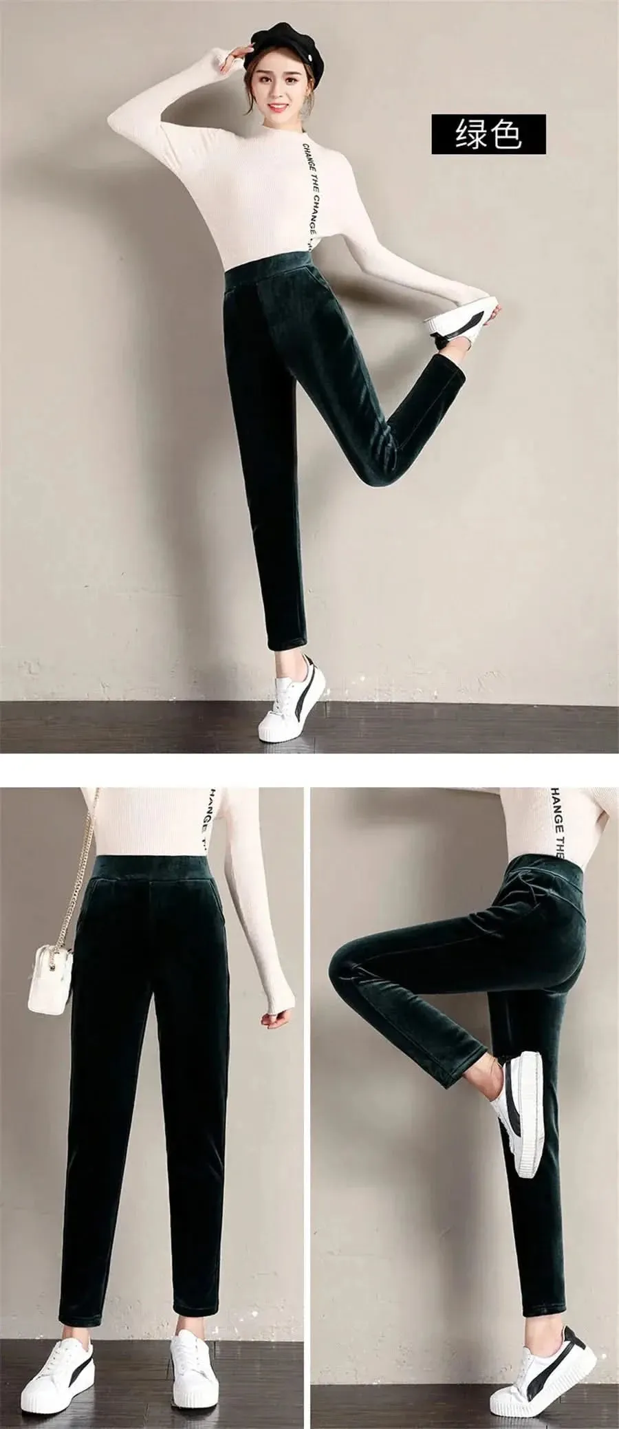 Winter Thicken Velvet Pencil Pants for Women - High Waist Plush Fleece Lined Big Size 5XL Ankle-length Pantalons