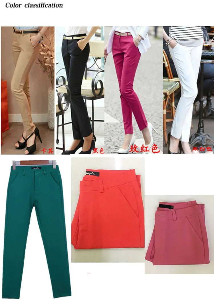 Wjczt NEW women&#39;s casual OL office Pencil Trousers Girls&#39;s cute 12 colour Slim Stretch Pants fashion Candy Office Pencil Trousers