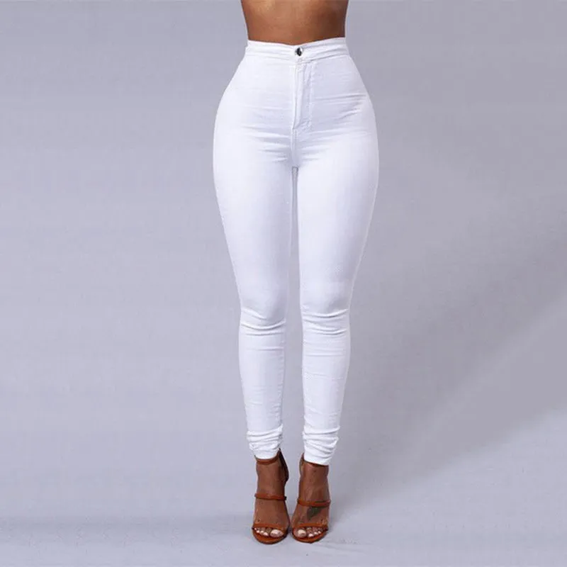 Wjczt Women Fashion Plain Color Skinny Jeans Zipper Trousers Casual High Waist Tights Leggings Stretch Push Up Slim Pencil Feet Pants